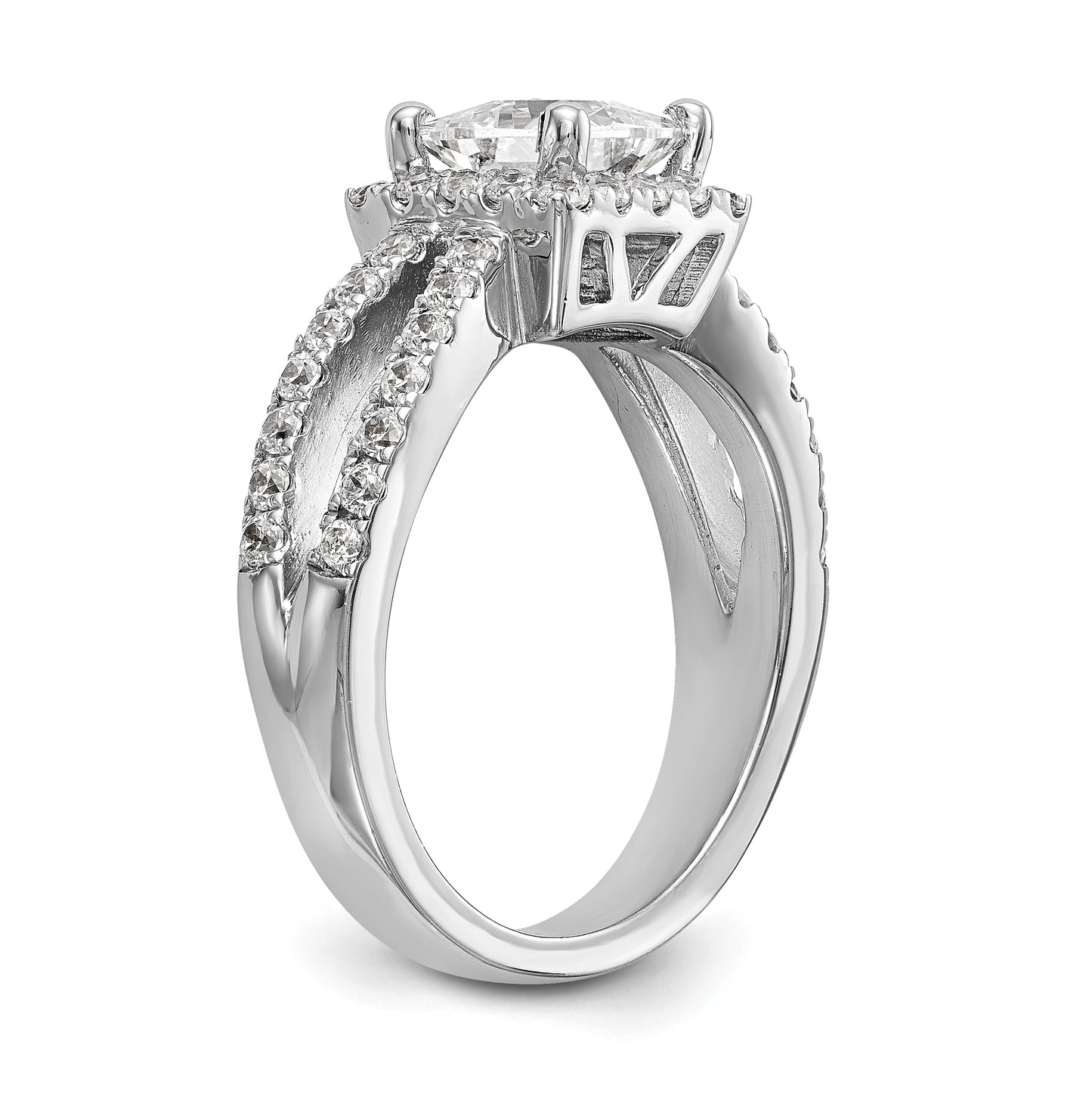 True Origin 14K White Gold 3/4 carat Lab Grown Diamond VS/SI  D E F  Semi Mount Princess Halo Engagement Ring, 9.5 mm