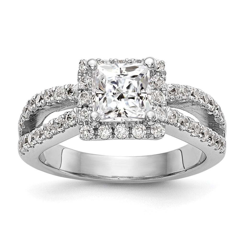 True Origin 14K White Gold 3/4 carat Lab Grown Diamond VS/SI  D E F  Semi Mount Princess Halo Engagement Ring, 9.5 mm
