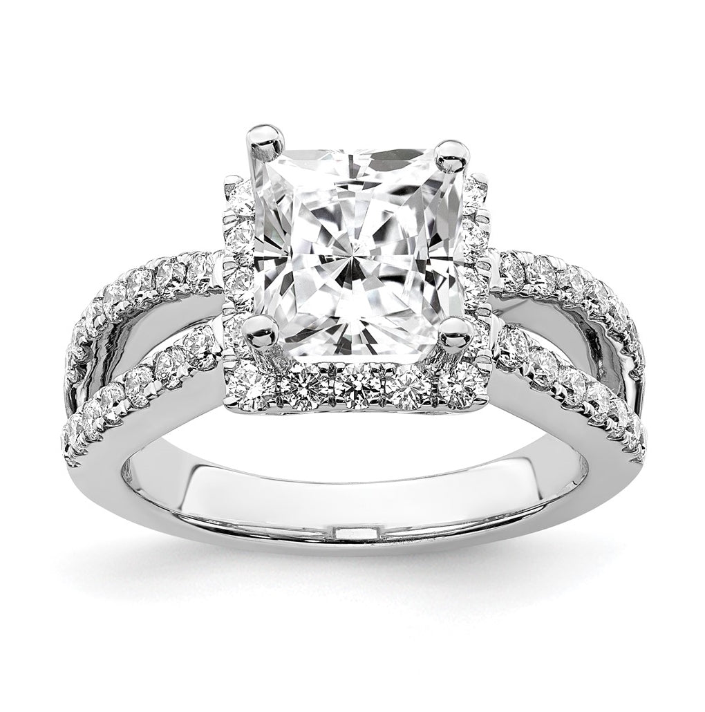 True Origin 14K White Gold 7/8 carat Lab Grown Diamond VS/SI  D E F  Semi Mount Princess Halo Engagement Ring