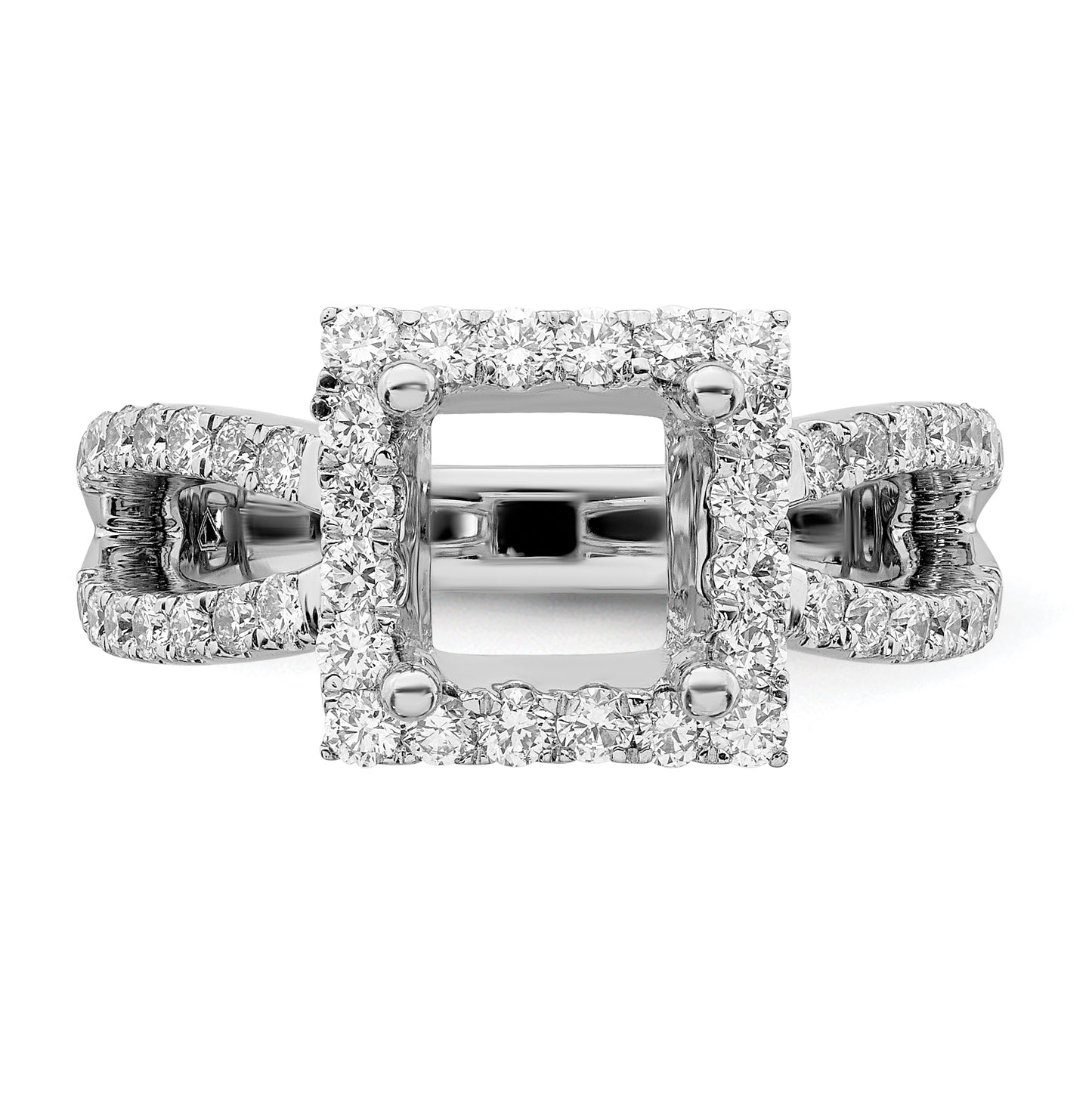 True Origin 14K White Gold 1 carat Lab Grown Diamond VS/SI  D E F  Semi Mount Princess Halo Engagement Ring, 11 mm