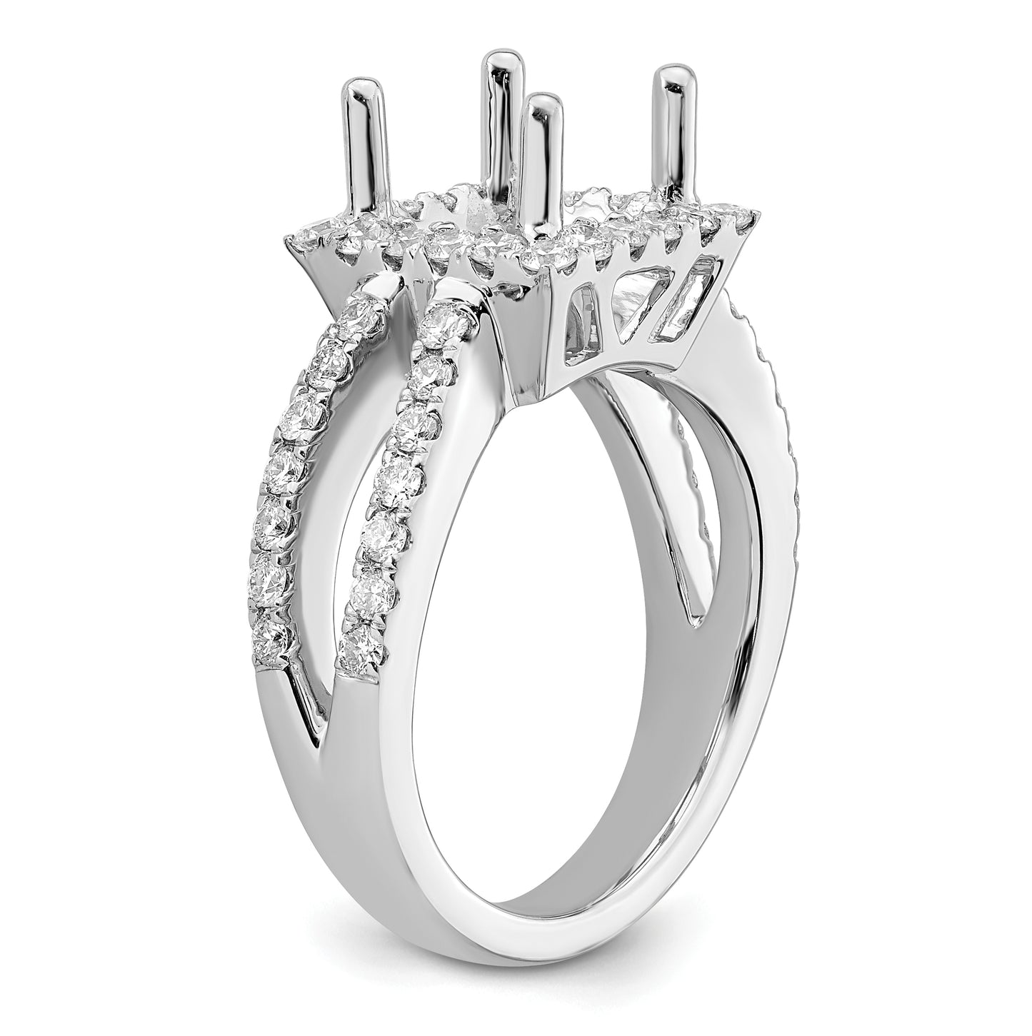 True Origin 14K White Gold 1 carat Lab Grown Diamond VS/SI  D E F  Semi Mount Princess Halo Engagement Ring, 11 mm