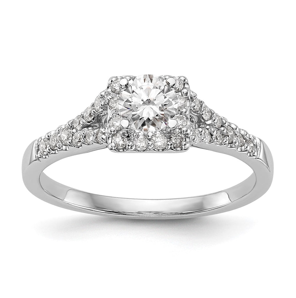 14K White Gold Halo Plus (Holds 1/3 carat (4.00mm) Princess Center) 1/4 carat Diamond Semi-Mount Engagement Ring