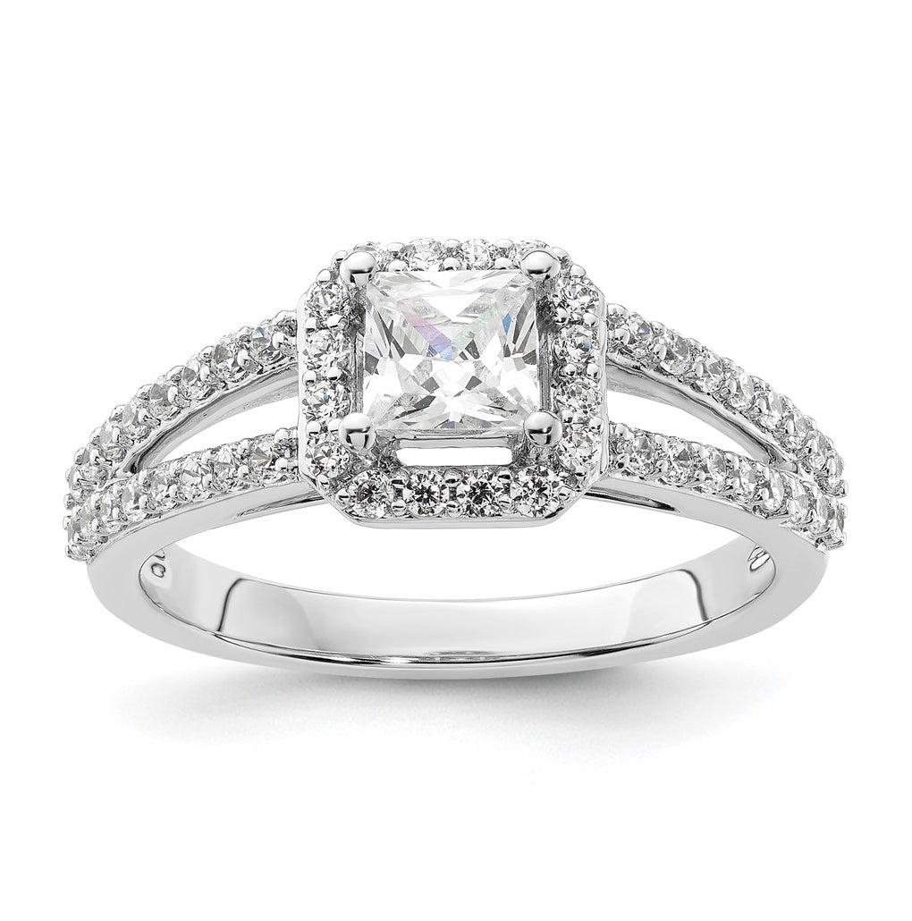 14K White Gold Halo Plus (Holds 1/2 carat (4.5mm) Princess Center) 1/2 carat Diamond Semi-Mount Engagement Ring