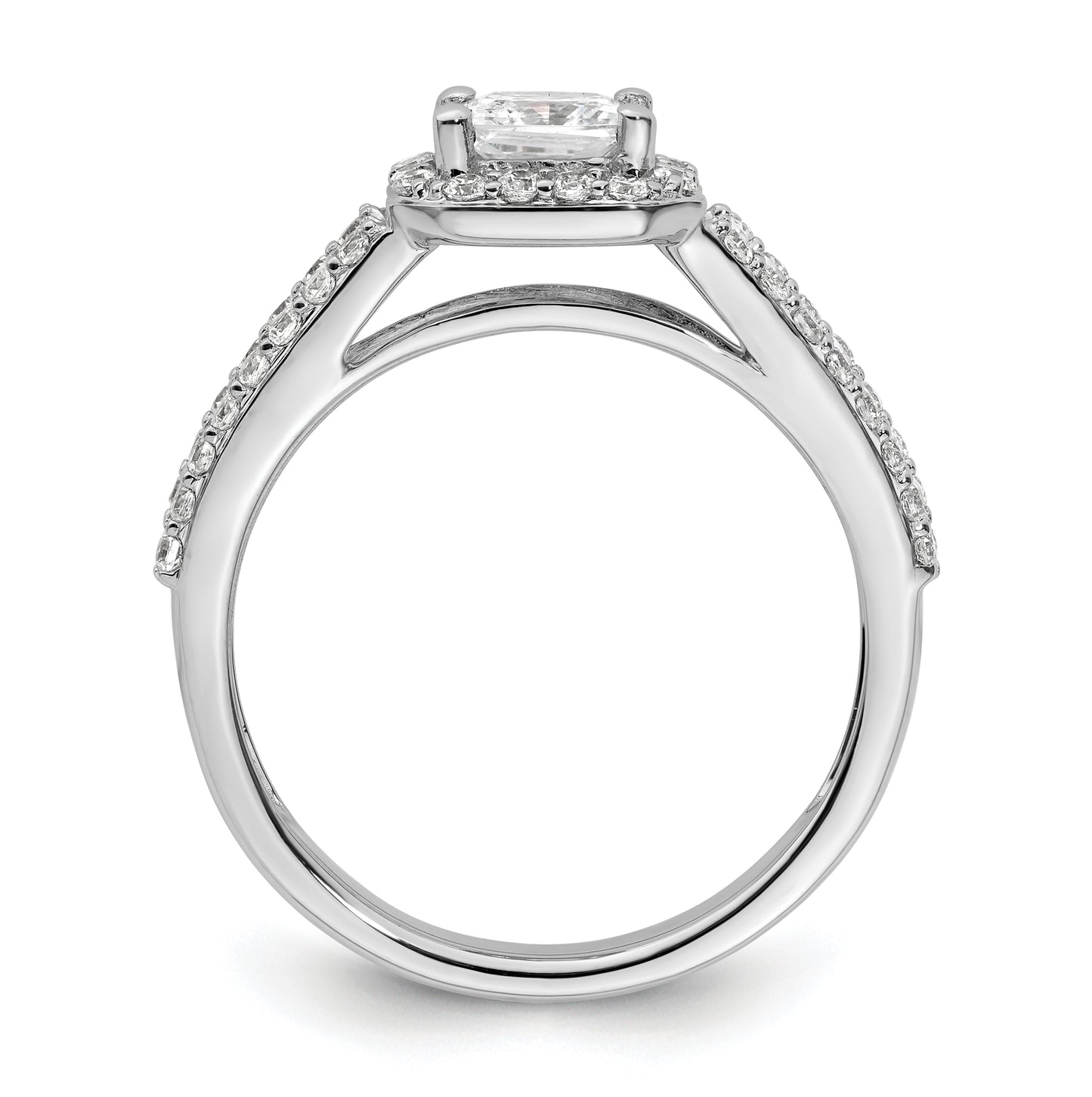14K White Gold Halo Plus (Holds 3/4 carat (5.00 mm) Princess Center) 1/2 carat Diamond Semi-Mount Engagement Ring