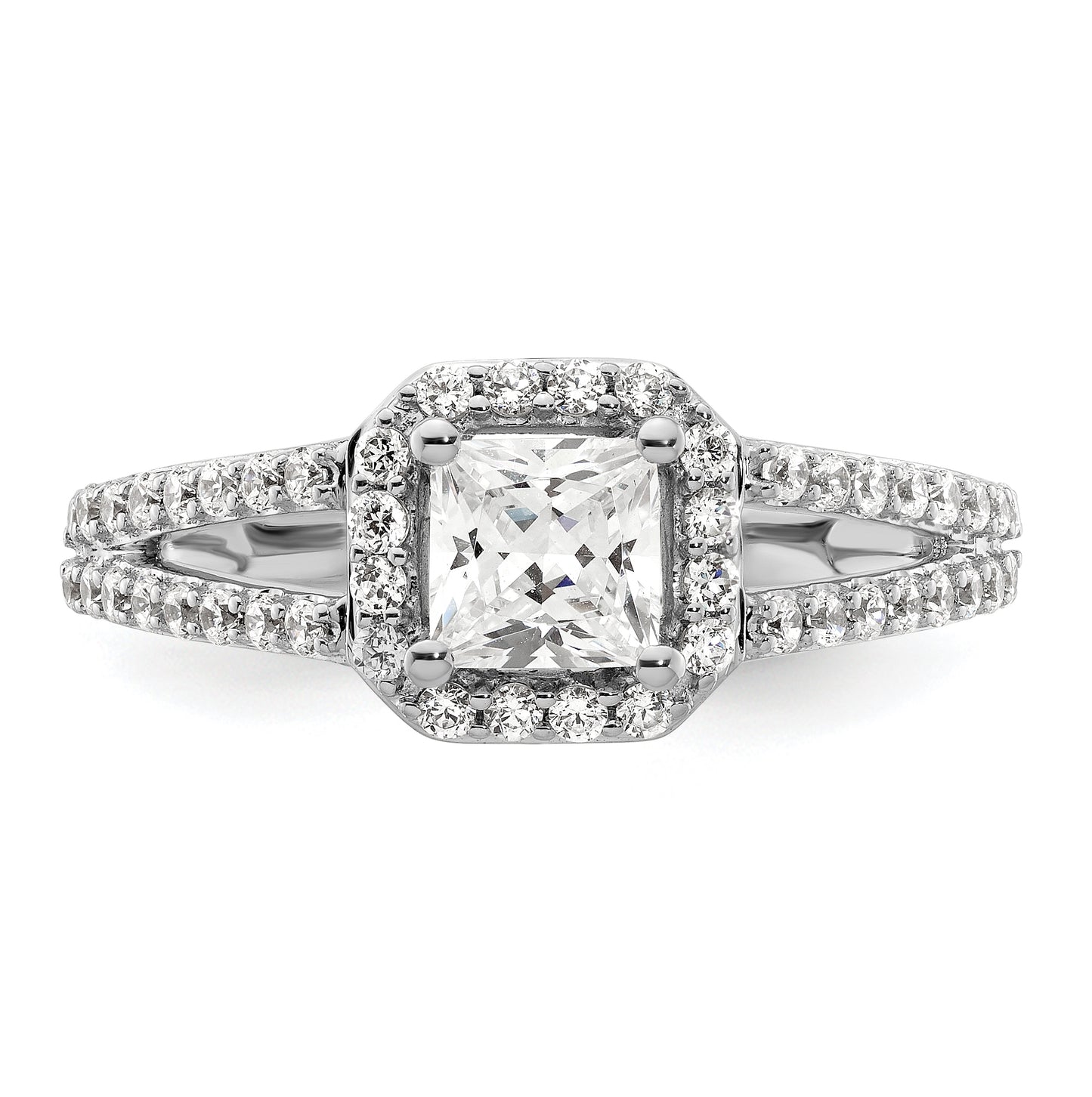 14K White Gold Halo Plus (Holds 3/4 carat (5.00 mm) Princess Center) 1/2 carat Diamond Semi-Mount Engagement Ring