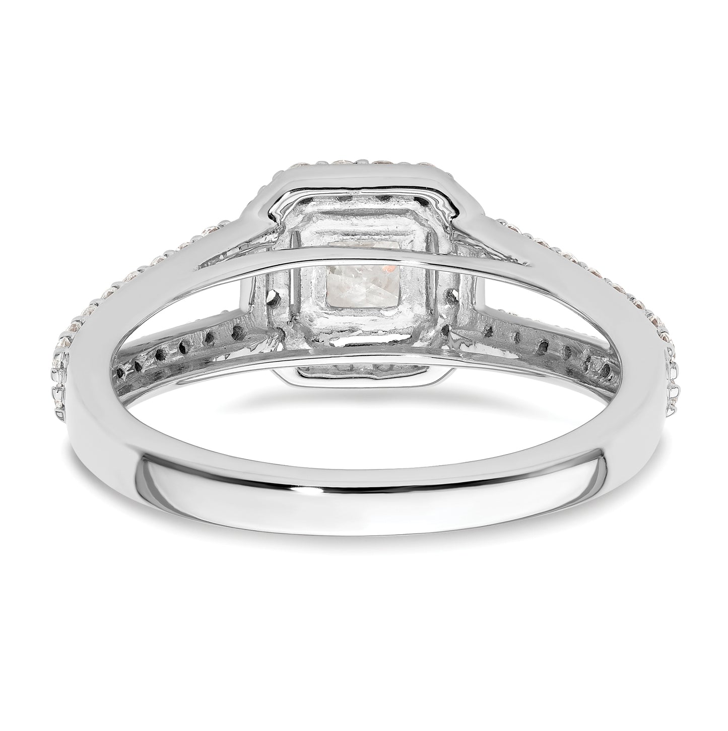 14K White Gold Halo Plus (Holds 3/4 carat (5.00 mm) Princess Center) 1/2 carat Diamond Semi-Mount Engagement Ring