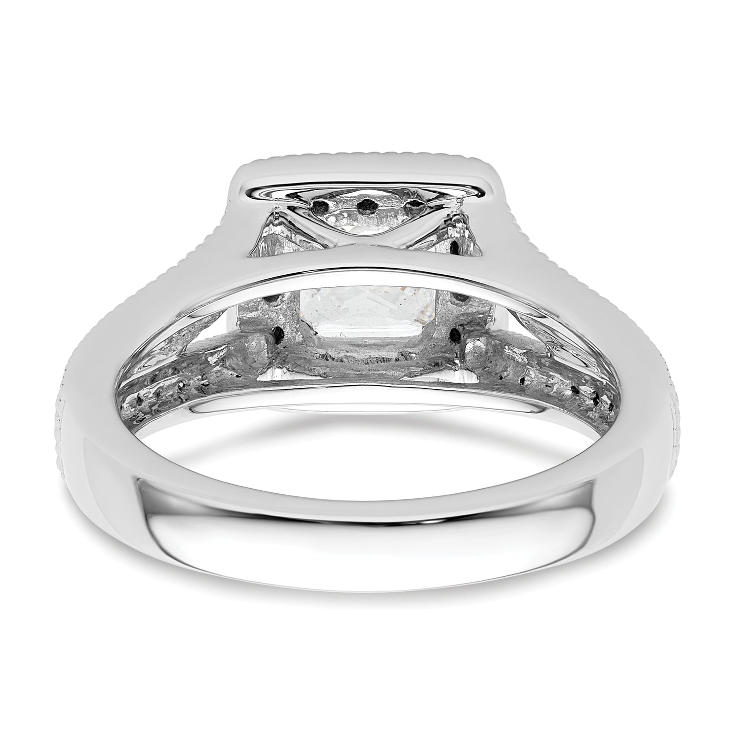 14K White Gold Halo Plus (Holds 3/4 carat (5.00mm) Princess Center) 1/2 carat Diamond Semi-Mount Engagement Ring