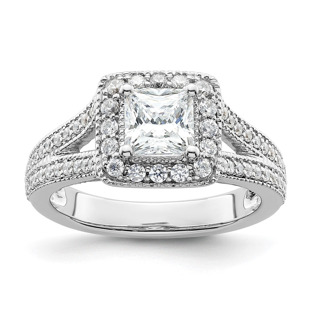14K White Gold Halo Plus (Holds 3/4 carat (5.00mm) Princess Center) 1/2 carat Diamond Semi-Mount Engagement Ring