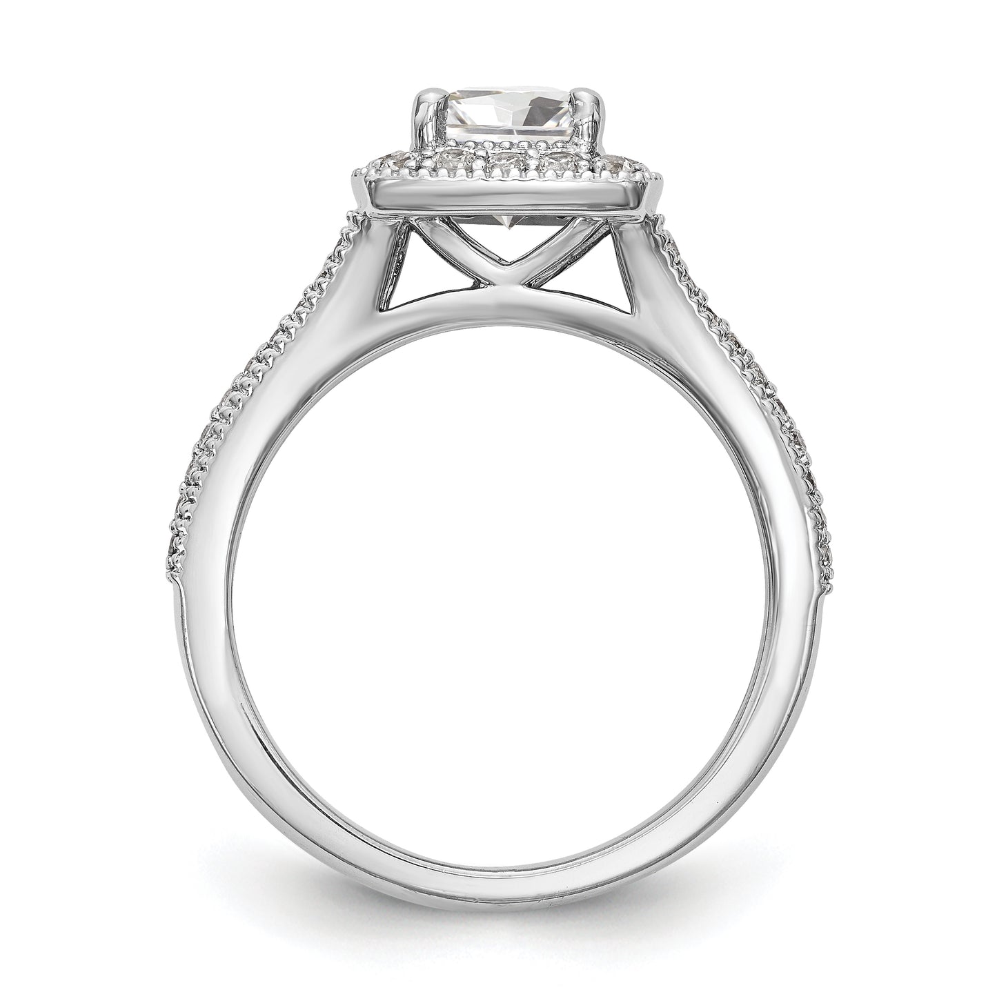 14K White Gold Halo Plus (Holds 1 carat (5.7mm) Princess Center) 3/8 carat Diamond Semi-Mount Engagement Ring