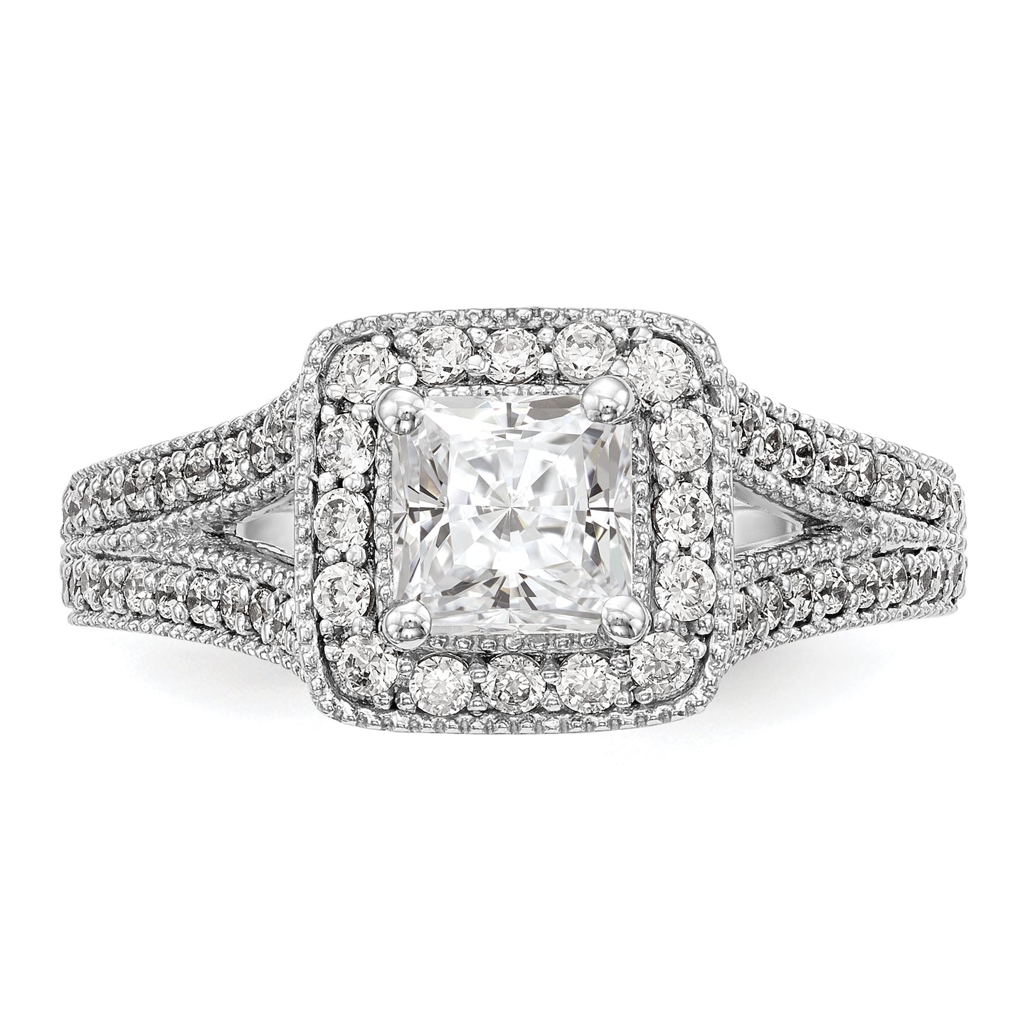 14K White Gold Halo Plus (Holds 1 carat (5.7mm) Princess Center) 3/8 carat Diamond Semi-Mount Engagement Ring