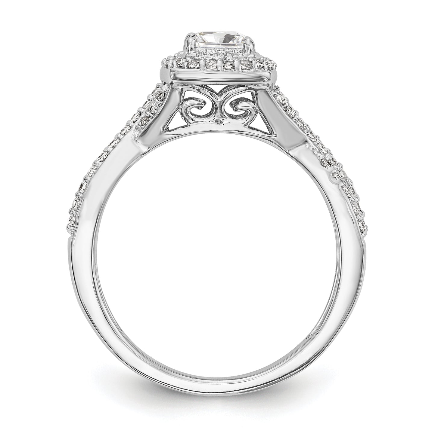 14K White Gold Halo Twist (Holds 1/3 carat (3.8mm) Princess Center) 1/3 carat Diamond Semi-Mount Engagement Ring