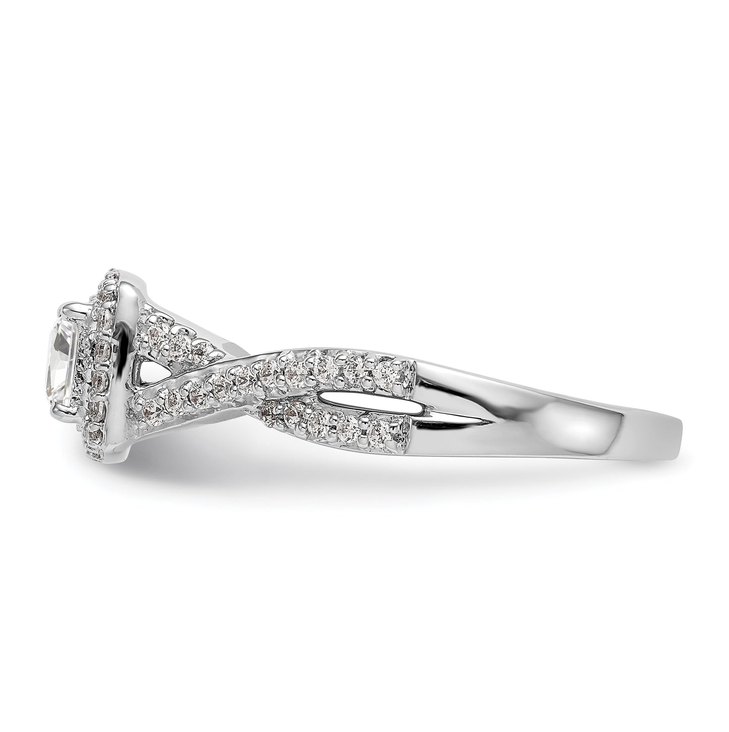 14K White Gold Halo Twist (Holds 1/3 carat (3.8mm) Princess Center) 1/3 carat Diamond Semi-Mount Engagement Ring