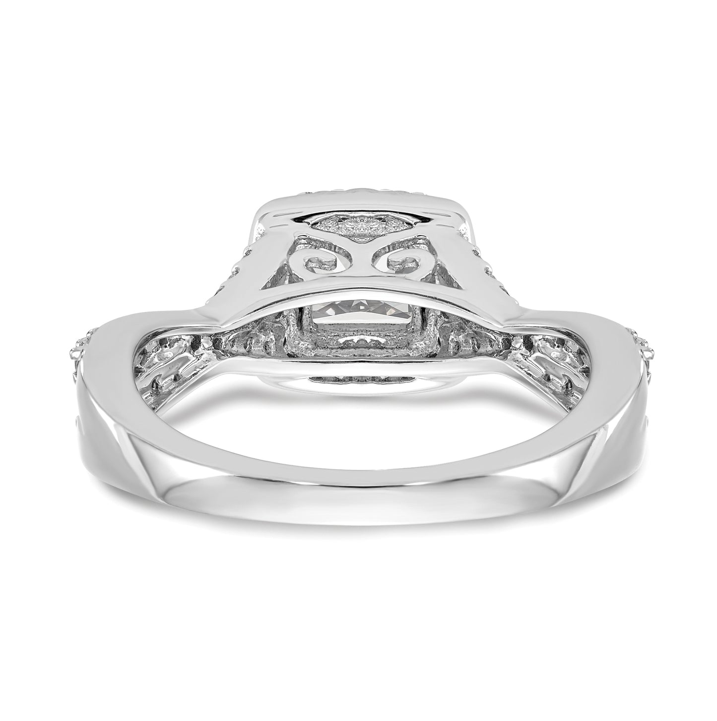 14K White Gold Halo Twist (Holds 1/3 carat (3.8mm) Princess Center) 1/3 carat Diamond Semi-Mount Engagement Ring