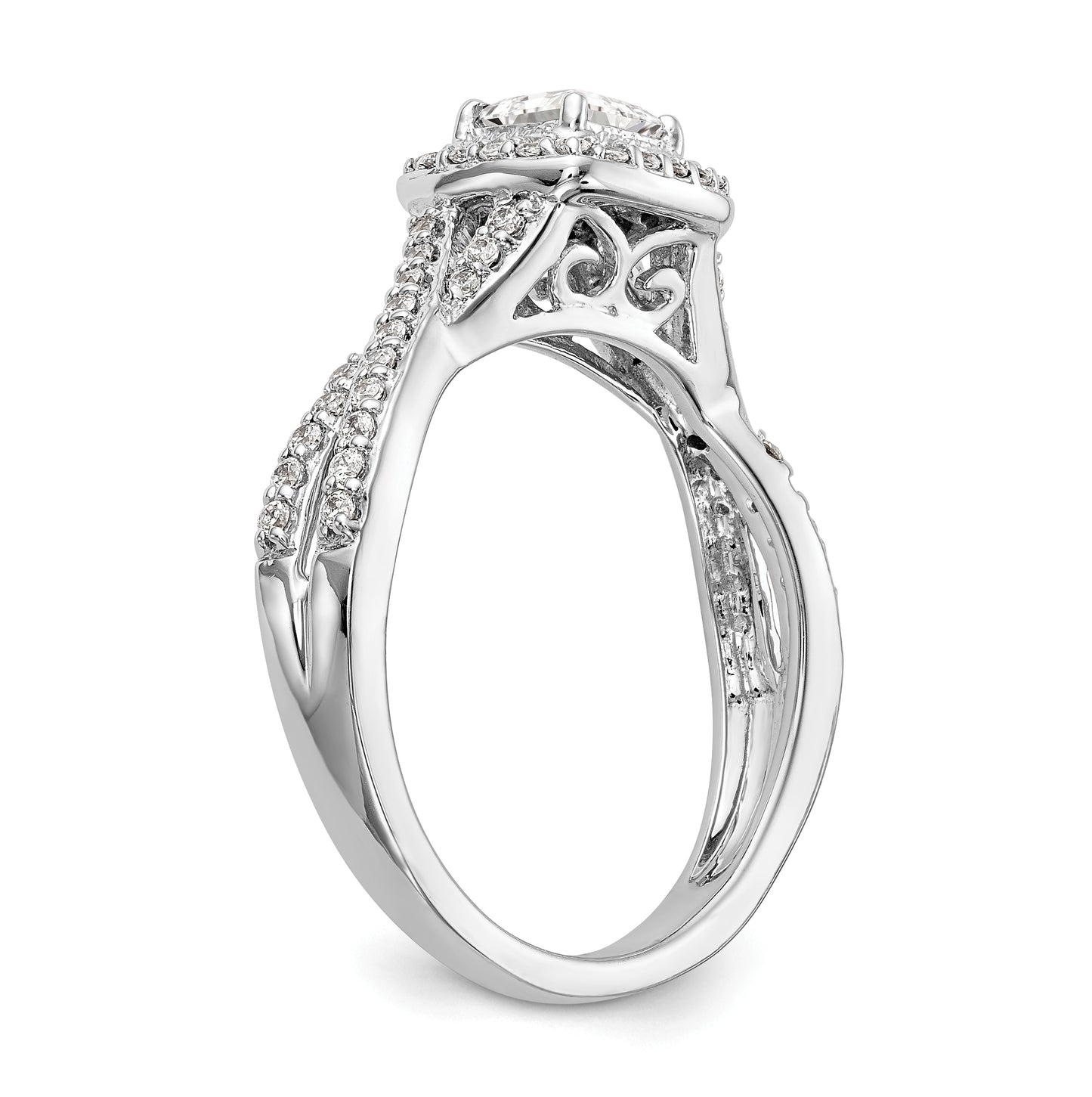 14K White Gold Halo Twist (Holds 1/3 carat (3.8mm) Princess Center) 1/3 carat Diamond Semi-Mount Engagement Ring