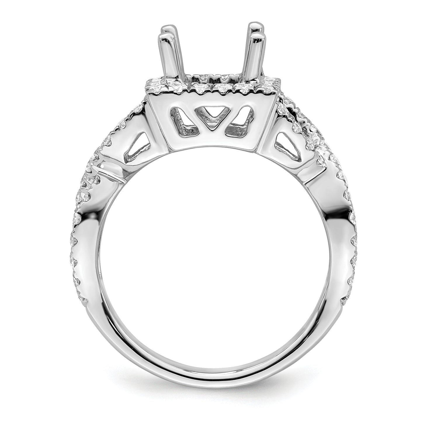 True Origin 14K White Gold 1 carat Lab Grown Diamond VS/SI  D E F  Semi Mount Princess Halo Engagement Ring, 10 mm
