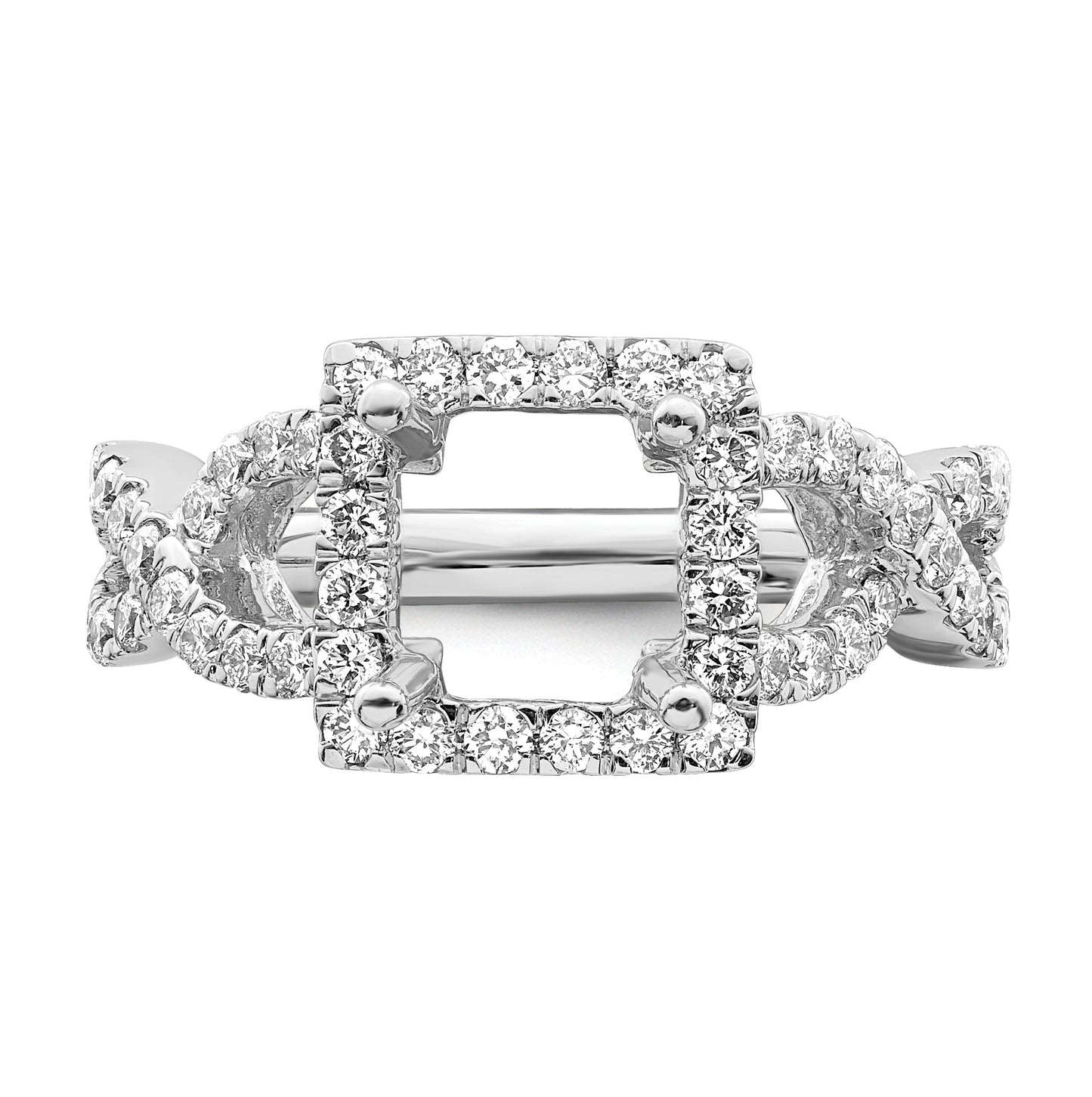 True Origin 14K White Gold 1 carat Lab Grown Diamond VS/SI  D E F  Semi Mount Princess Halo Engagement Ring, 10 mm