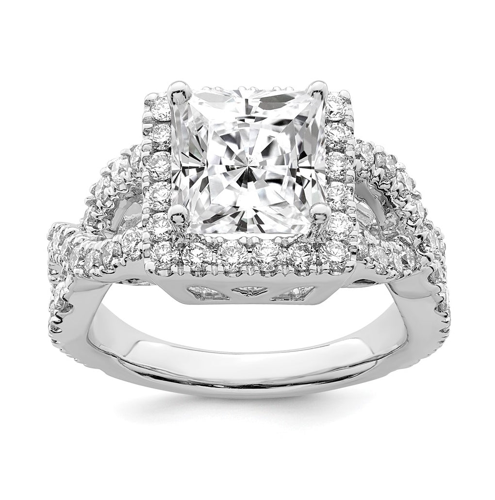True Origin 14K White Gold 1 1/4 carat Lab Grown Diamond VS/SI  D E F  Semi Mount Princess Halo Engagement Ring