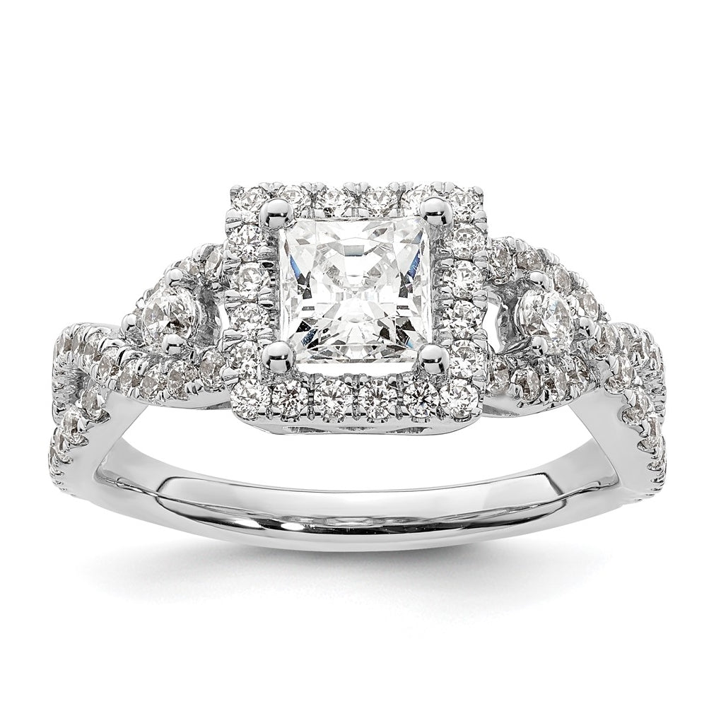14K White Gold Halo Plus (Holds 3/4 carat (5.00mm) Princess Center) 3/4 carat Diamond Semi-Mount Engagement Ring