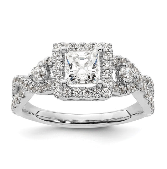 14K White Gold Halo Plus (Holds 3/4 carat (5.00mm) Princess Center) 3/4 carat Diamond Semi-Mount Engagement Ring