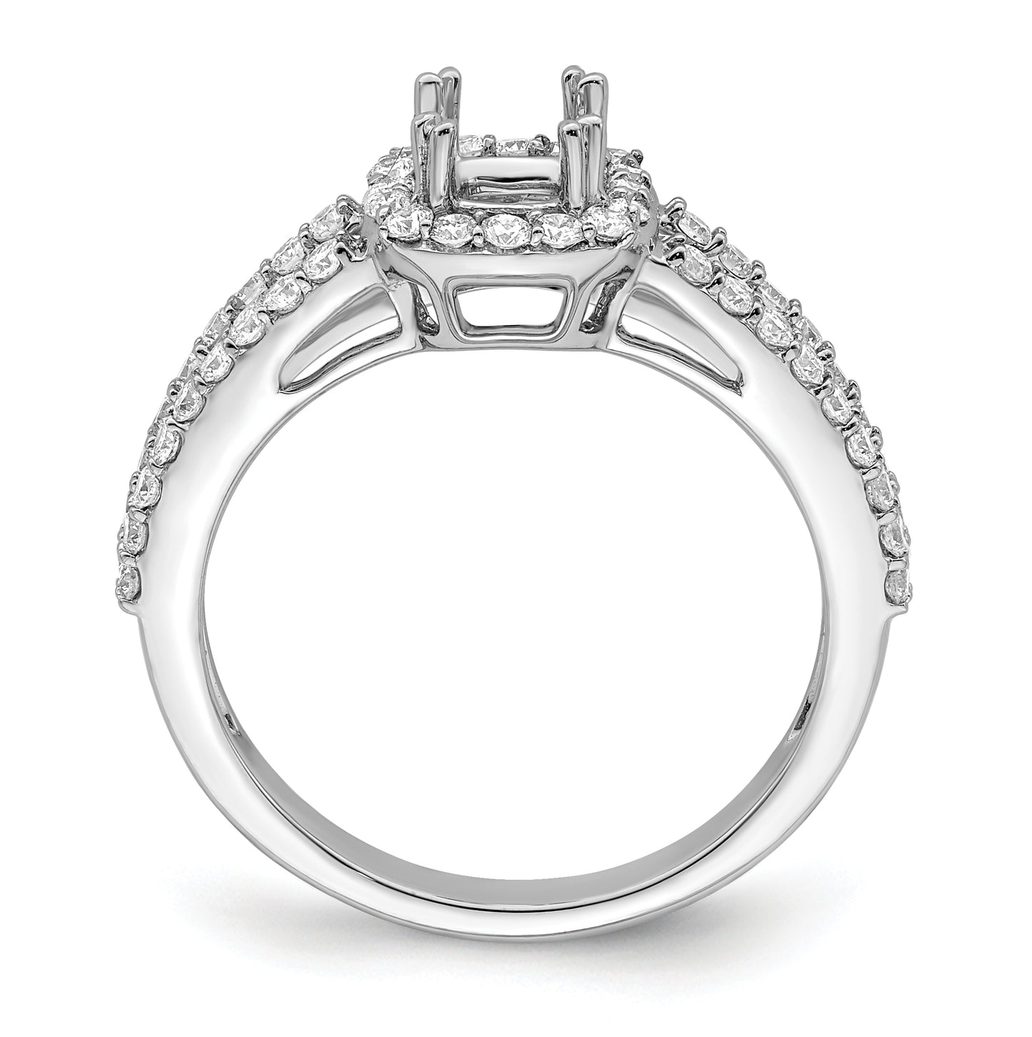 14K White Gold Halo Plus (Holds 1/2 carat (4.8mm) Cushion Center) 1/2 carat Diamond Semi-Mount Engagement Ring