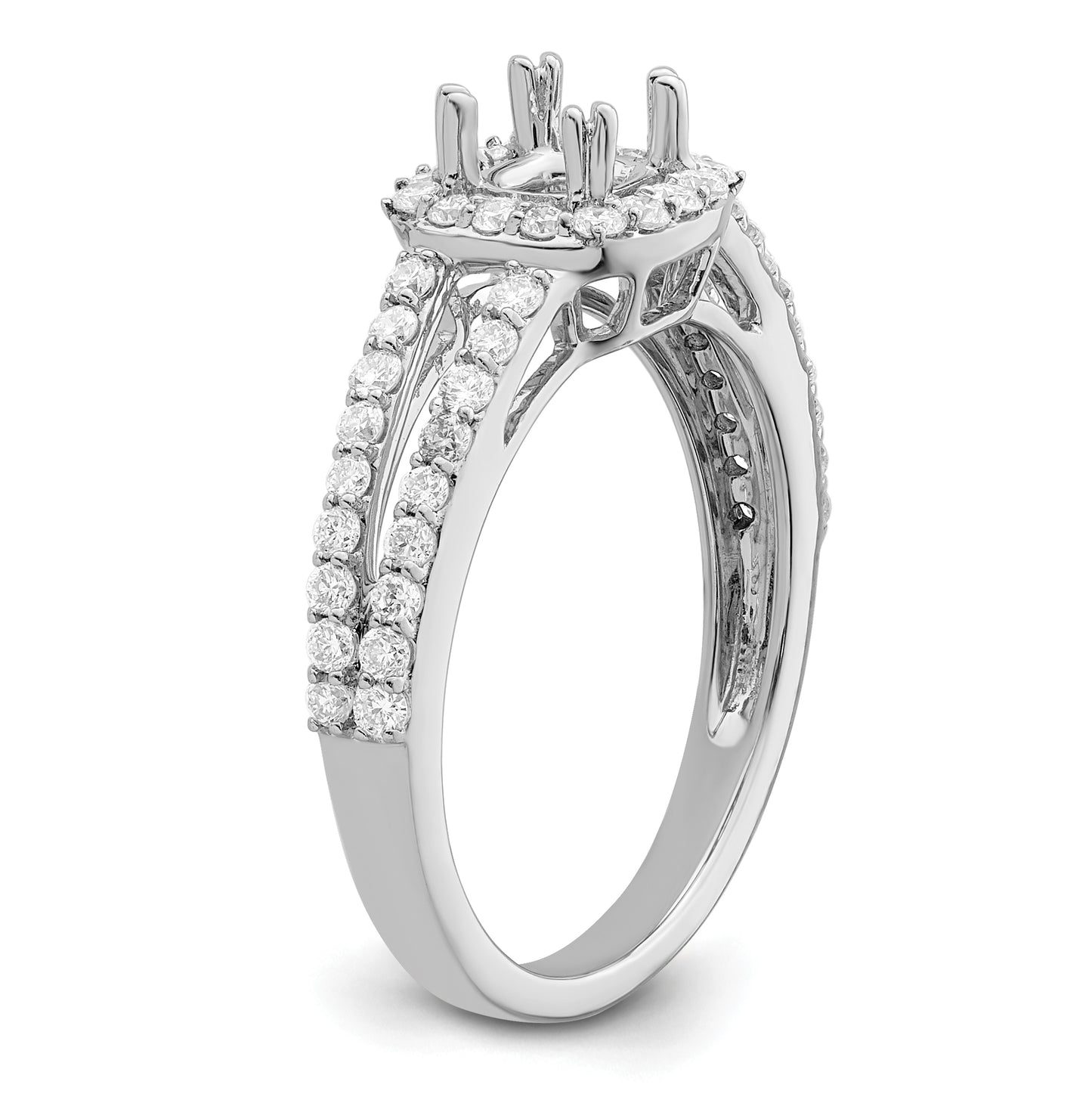 14K White Gold Halo Plus (Holds 1/2 carat (4.8mm) Cushion Center) 1/2 carat Diamond Semi-Mount Engagement Ring