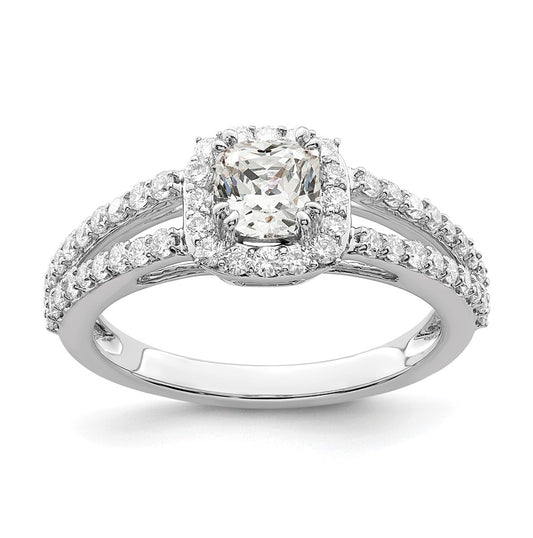 14K White Gold Halo Plus (Holds 1/2 carat (4.8mm) Cushion Center) 1/2 carat Diamond Semi-Mount Engagement Ring