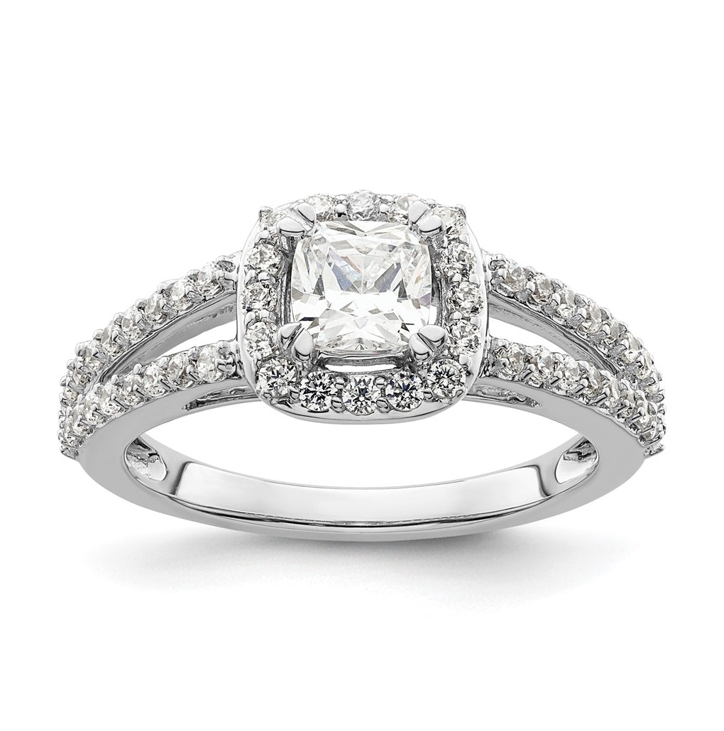 14K White Gold Halo Plus (Holds 3/4 carat (5.3mm) Cushion Center) 1/2 carat Diamond Semi-Mount Engagement Ring