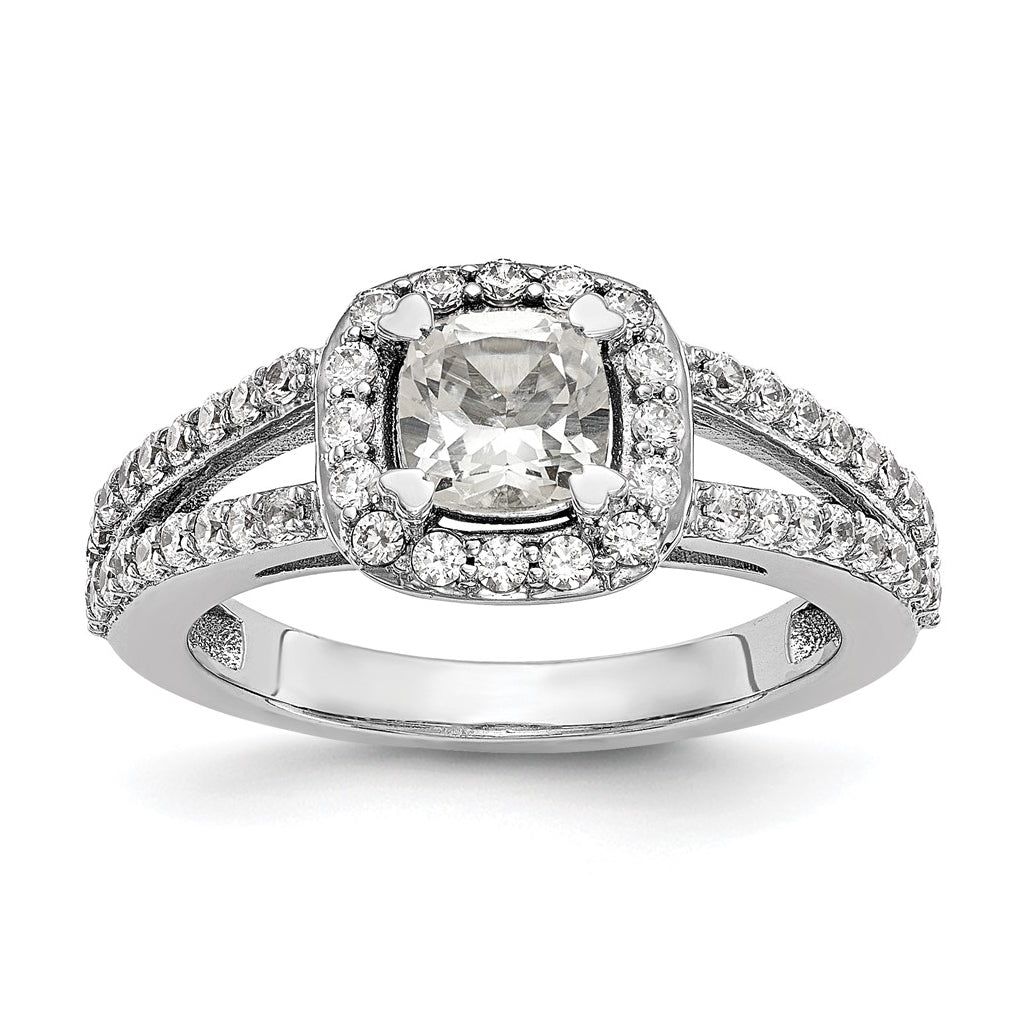 True Origin 14K White Gold 5/8 carat Lab Grown Diamond VS/SI  D E F  Semi Mount Cushion Halo Engagement Ring, 10 mm