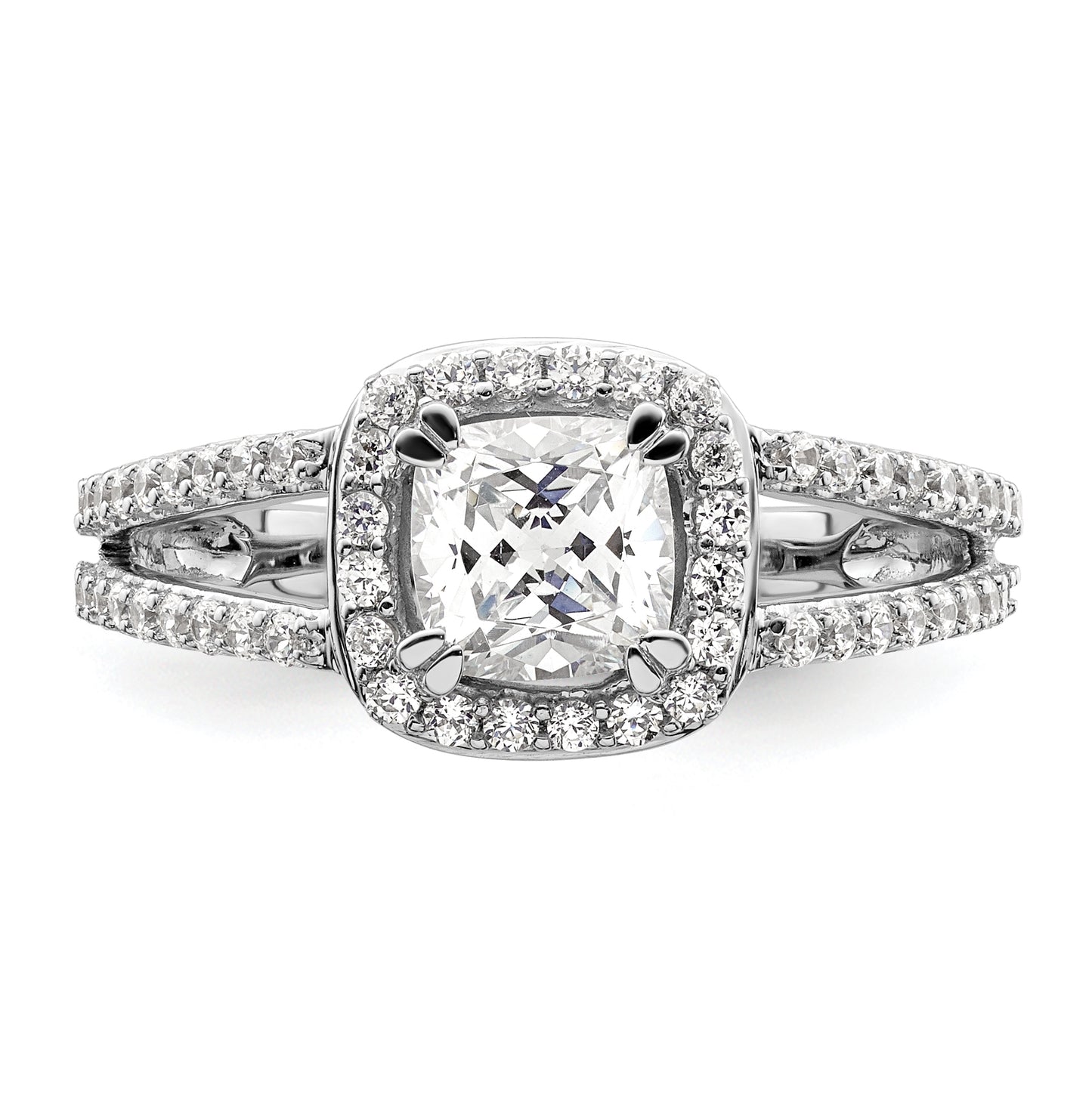 14K White Gold Halo Plus (Holds 1.25 carat (6.5mm) Cushion Center) 1/2 carat Diamond Semi-Mount Engagement Ring