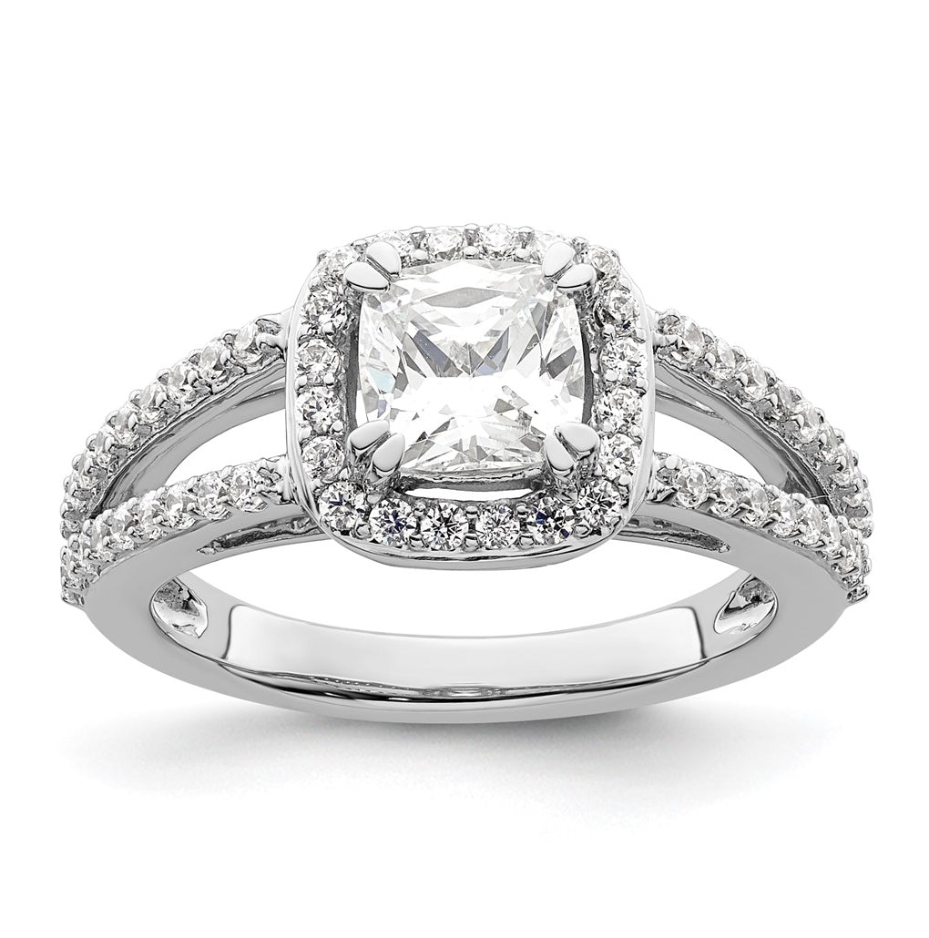 14K White Gold Halo Plus (Holds 1.25 carat (6.5mm) Cushion Center) 1/2 carat Diamond Semi-Mount Engagement Ring
