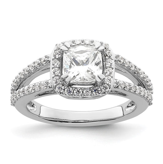 14K White Gold Halo Plus (Holds 1.25 carat (6.5mm) Cushion Center) 1/2 carat Diamond Semi-Mount Engagement Ring