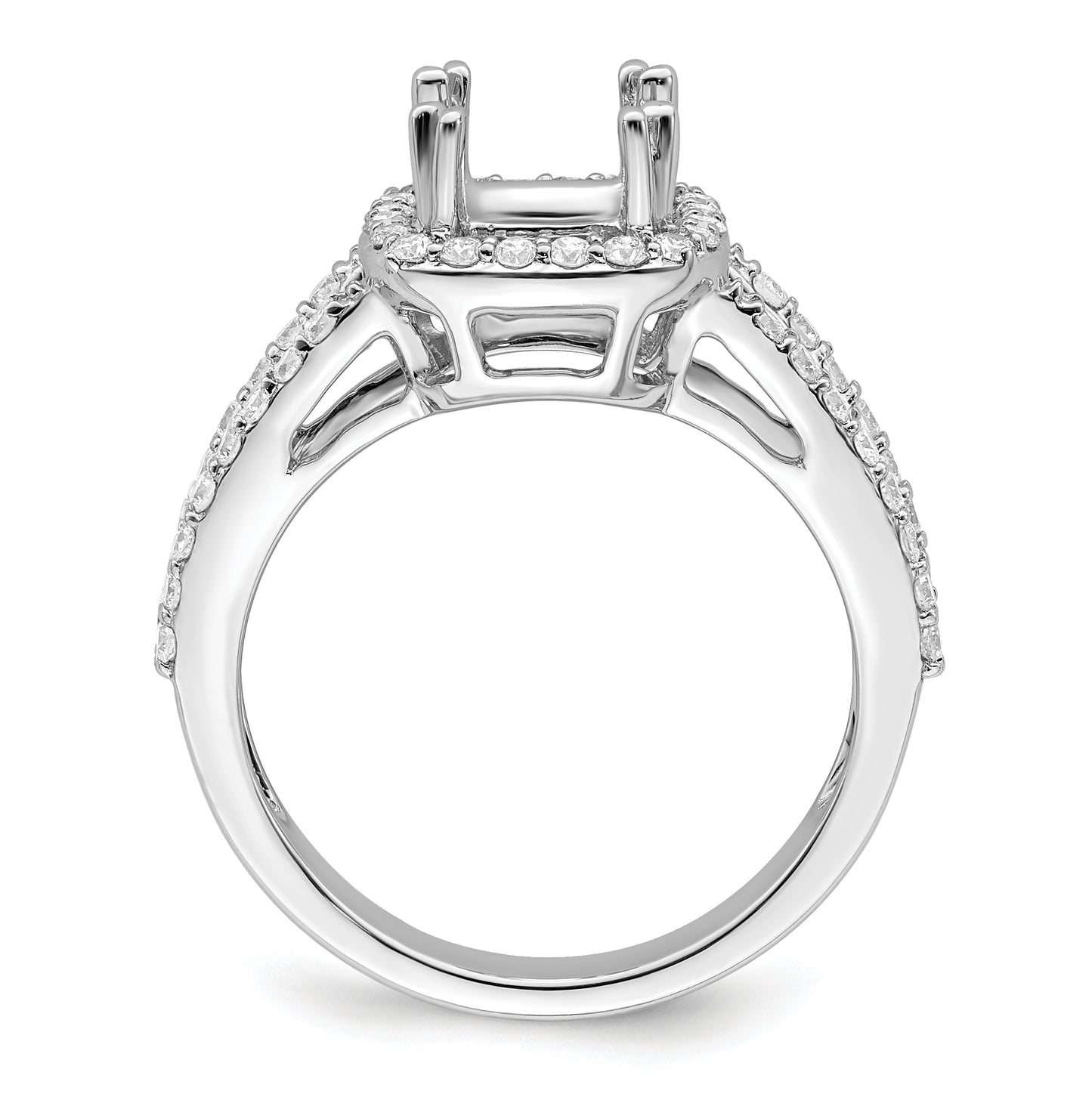 True Origin 14K White Gold 5/8 carat Lab Grown Diamond VS/SI  D E F  Semi Mount Cushion Halo Engagement Ring, 11 mm