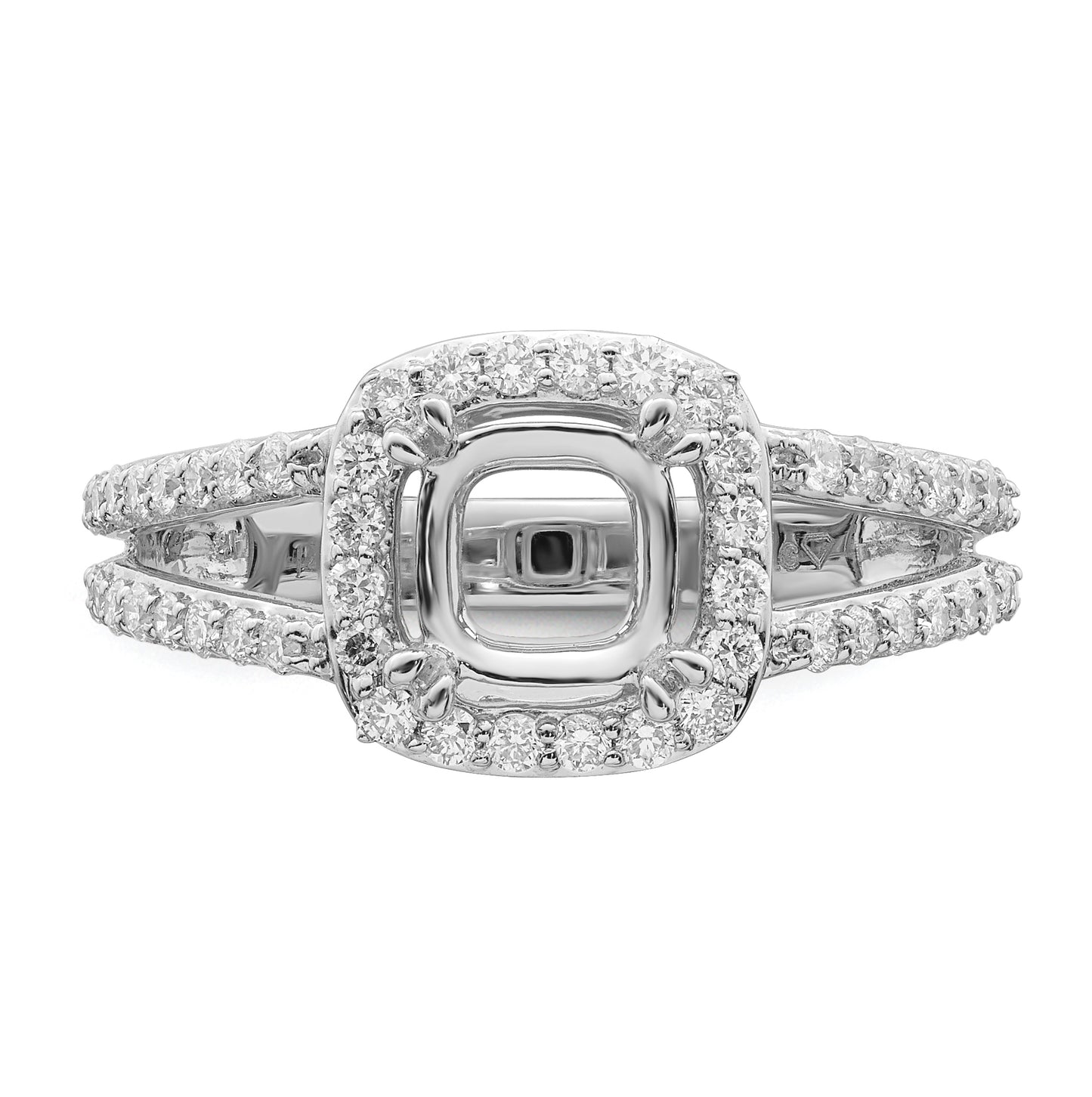 True Origin 14K White Gold 5/8 carat Lab Grown Diamond VS/SI  D E F  Semi Mount Cushion Halo Engagement Ring, 11 mm