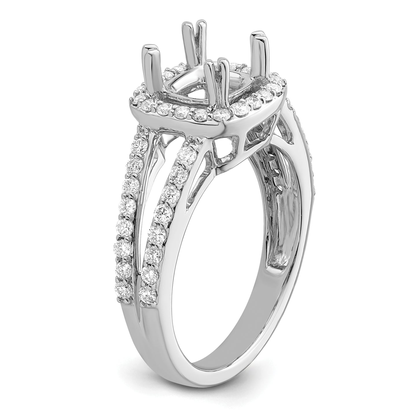 True Origin 14K White Gold 5/8 carat Lab Grown Diamond VS/SI  D E F  Semi Mount Cushion Halo Engagement Ring, 11 mm