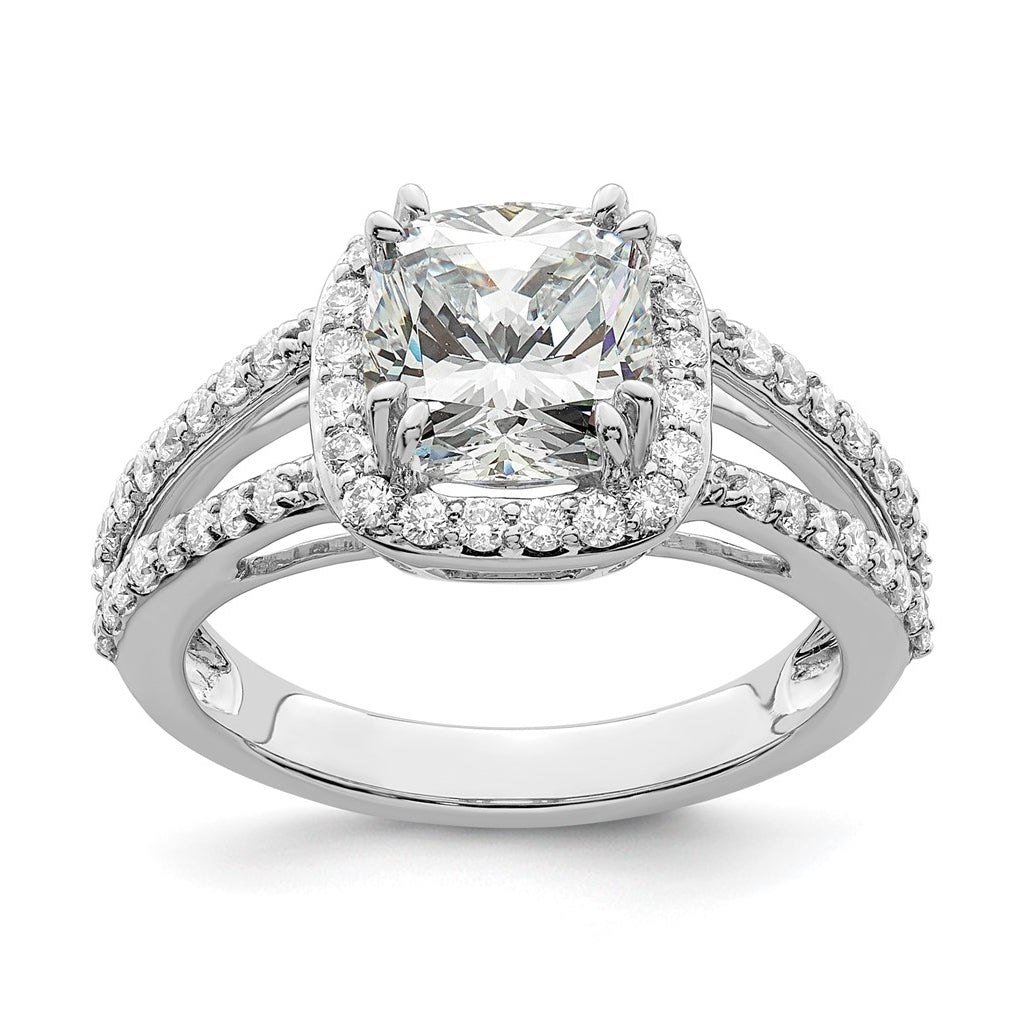 True Origin 14K White Gold 5/8 carat Lab Grown Diamond VS/SI  D E F  Semi Mount Cushion Halo Engagement Ring, 11 mm