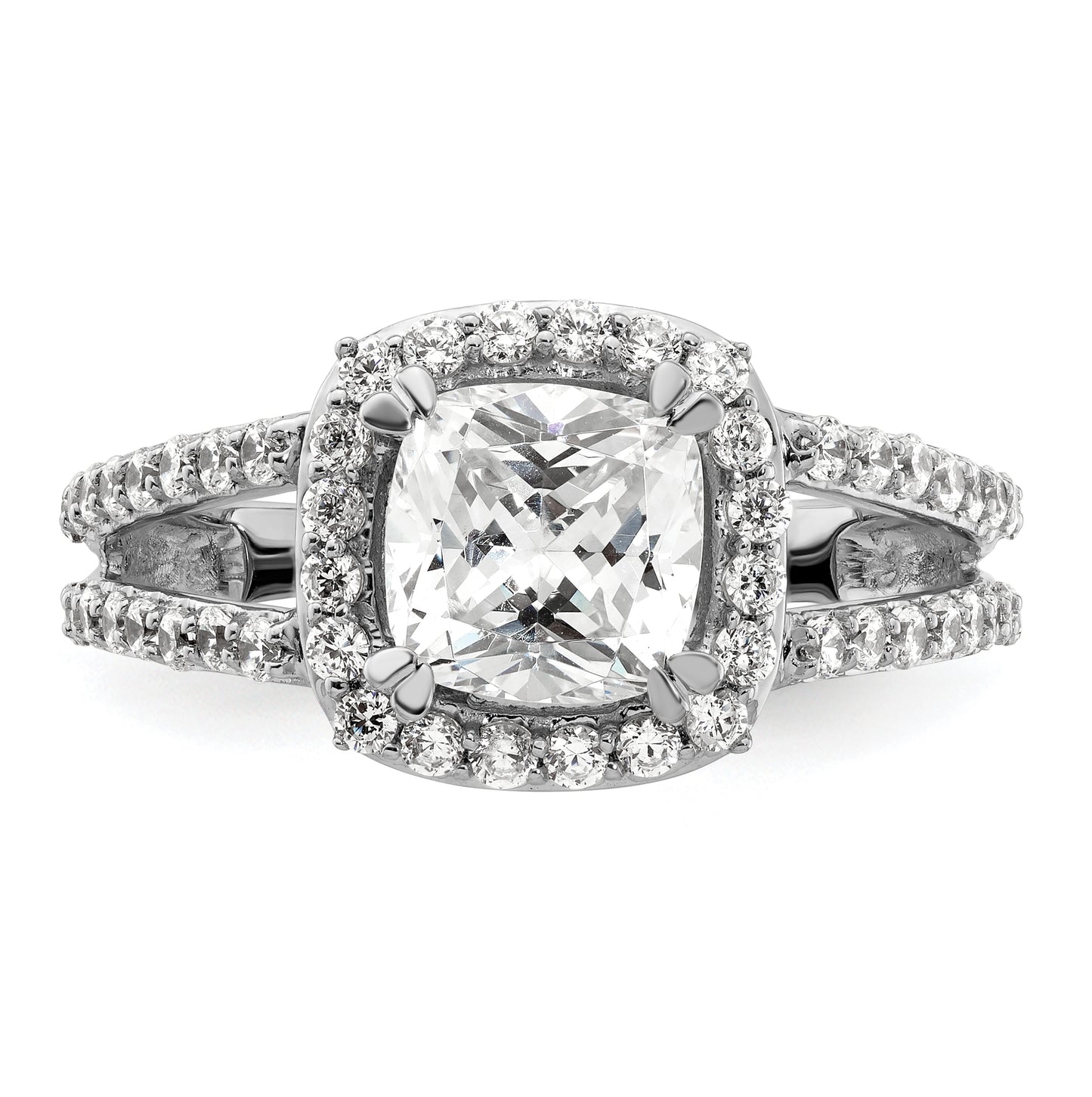 14K White Gold Halo Plus (Holds 1.75 carat (7.00mm) Cushion Center) 3/4 carat Diamond Semi-Mount Engagement Ring