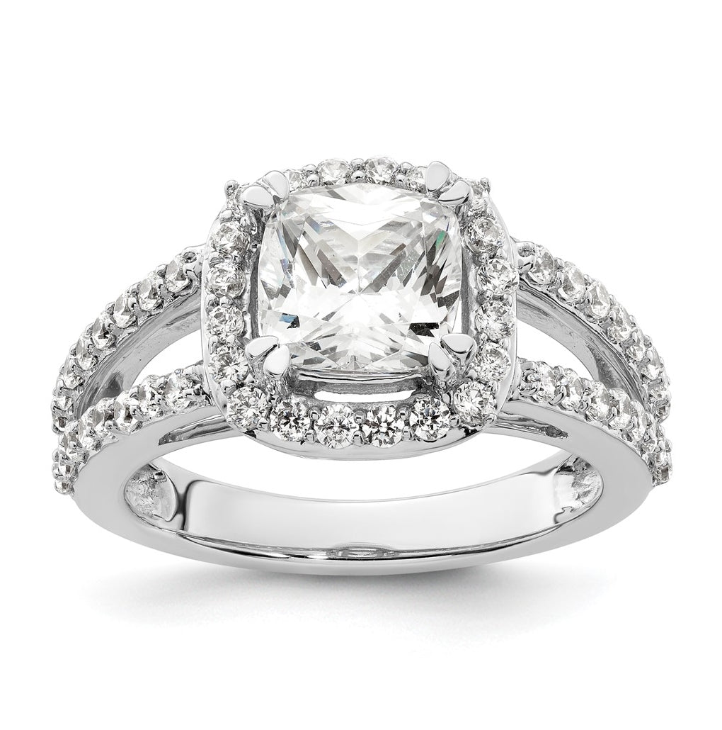 14K White Gold Halo Plus (Holds 1.75 carat (7.00mm) Cushion Center) 3/4 carat Diamond Semi-Mount Engagement Ring