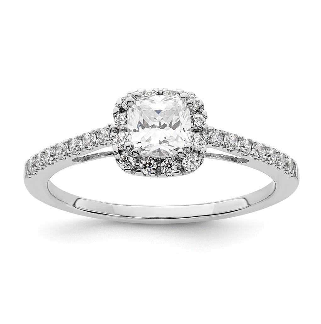 14K White Gold Halo Plus (Holds 1/2 carat (4.5mm) Cushion Center) 1/4 carat Diamond Semi-Mount Engagement Ring