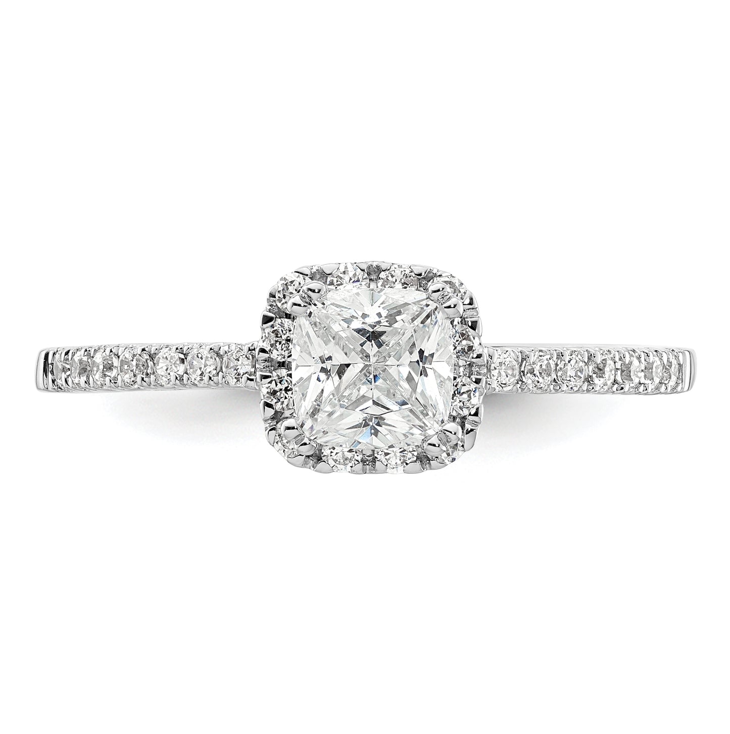 14K White Gold Halo Plus (Holds 3/4 carat (5.00mm) Cushion Center) 1/4 carat Diamond Semi-Mount Engagement Ring