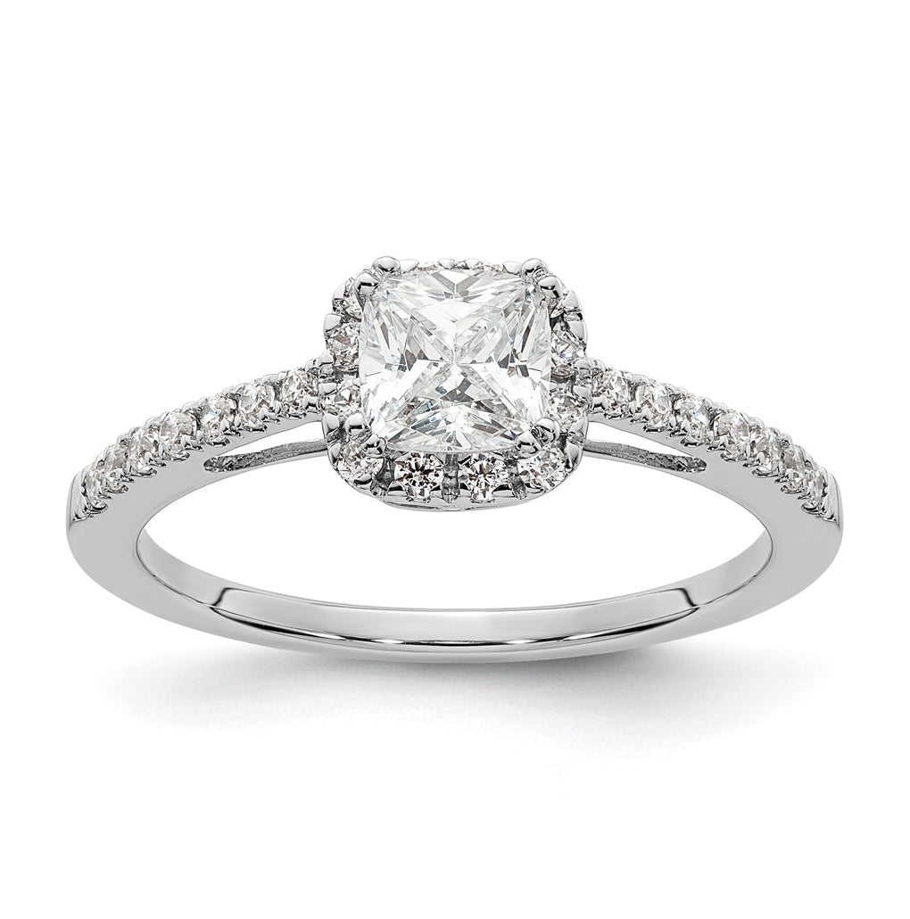 14K White Gold Halo Plus (Holds 3/4 carat (5.00mm) Cushion Center) 1/4 carat Diamond Semi-Mount Engagement Ring