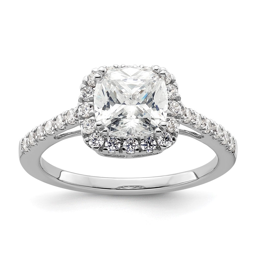 14K White Gold Halo Plus (Holds 1.25 carat (6.00mm) Cushion Center) 3/8 carat Diamond Semi-Mount Engagement Ring