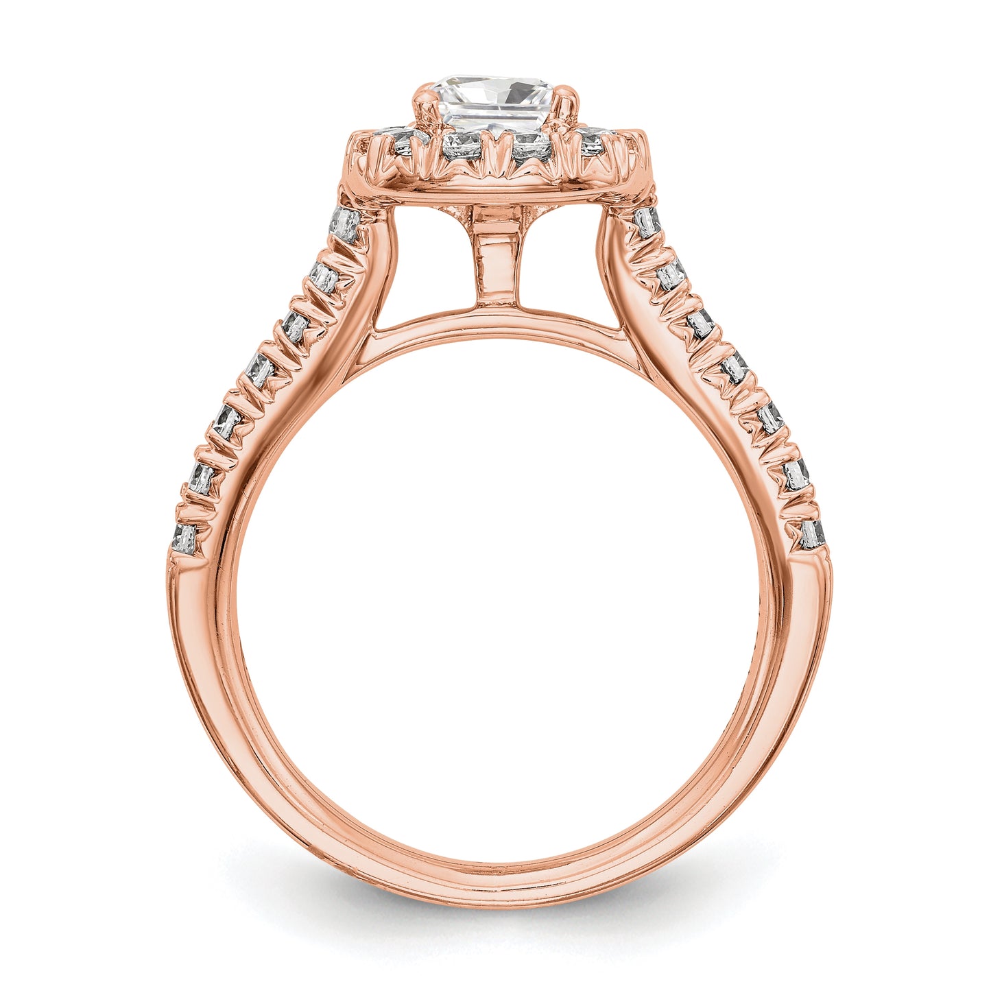 14K Rose Gold Diamond Cushion Semi-mount Halo Engagement Ring