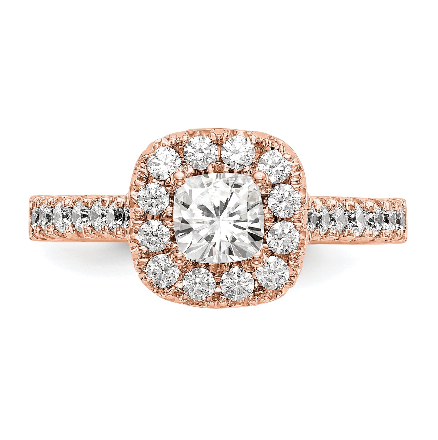 14K Rose Gold Diamond Cushion Semi-mount Halo Engagement Ring