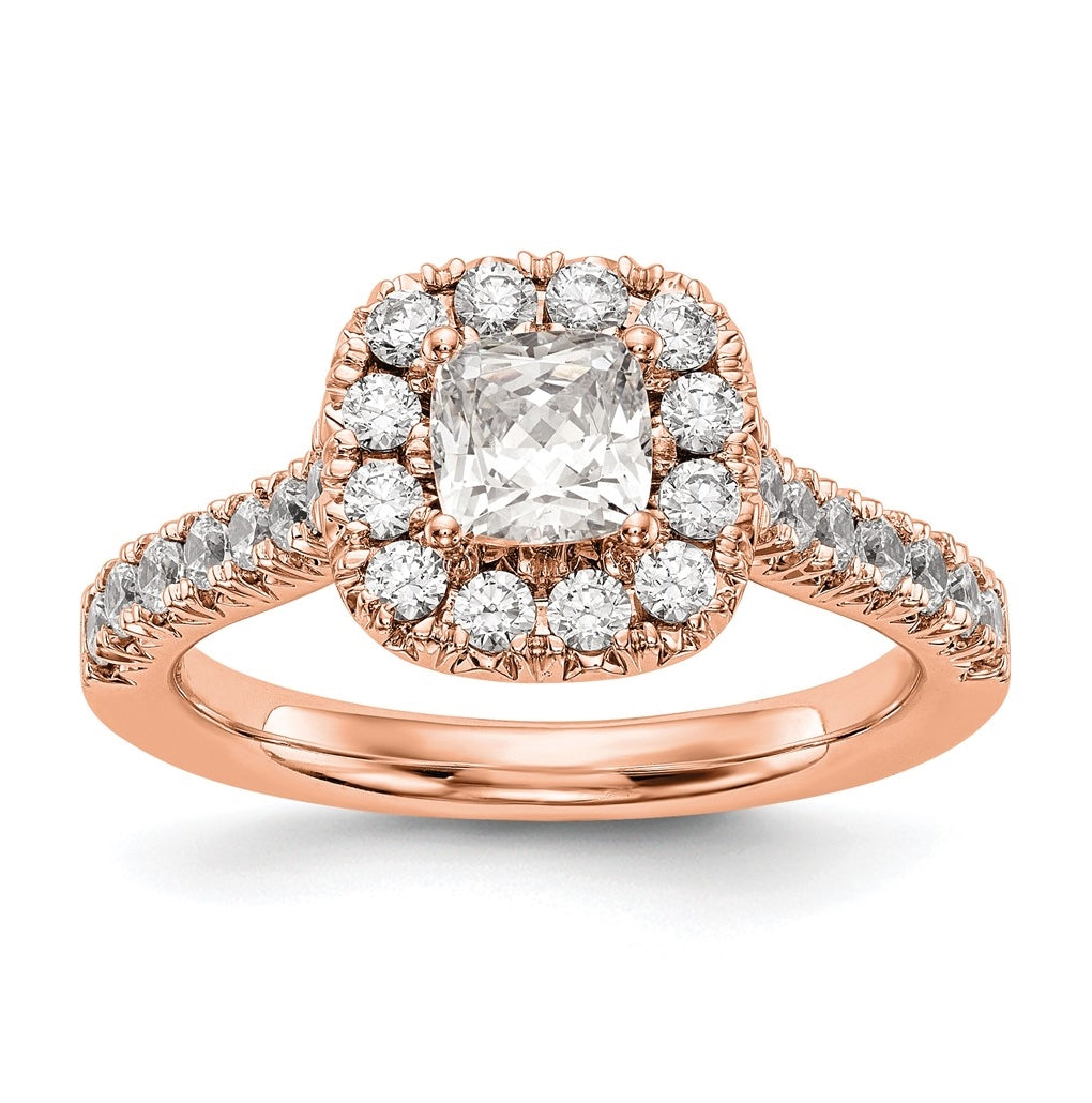14K Rose Gold Diamond Cushion Semi-mount Halo Engagement Ring