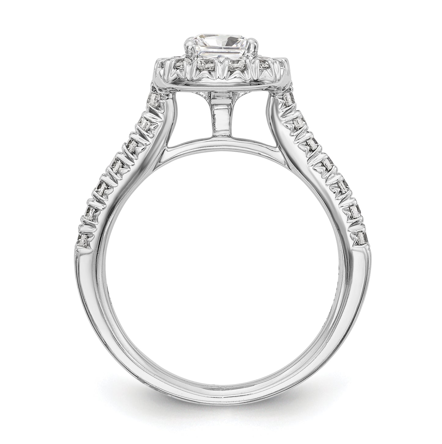 14K White Gold Halo Plus (Holds 1/2 carat (4.8mm) Cushion Center) 3/4 carat Diamond Semi-Mount Engagement Ring