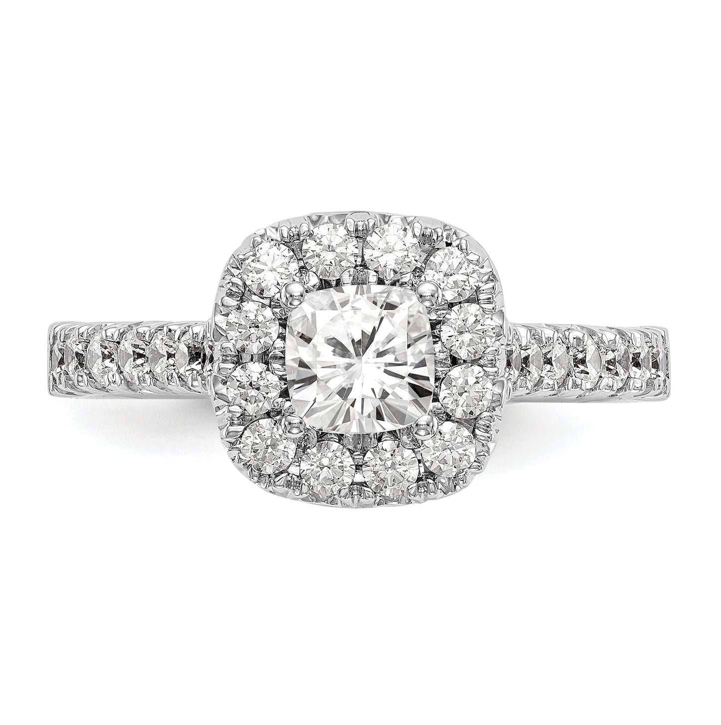 14K White Gold Halo Plus (Holds 1/2 carat (4.8mm) Cushion Center) 3/4 carat Diamond Semi-Mount Engagement Ring