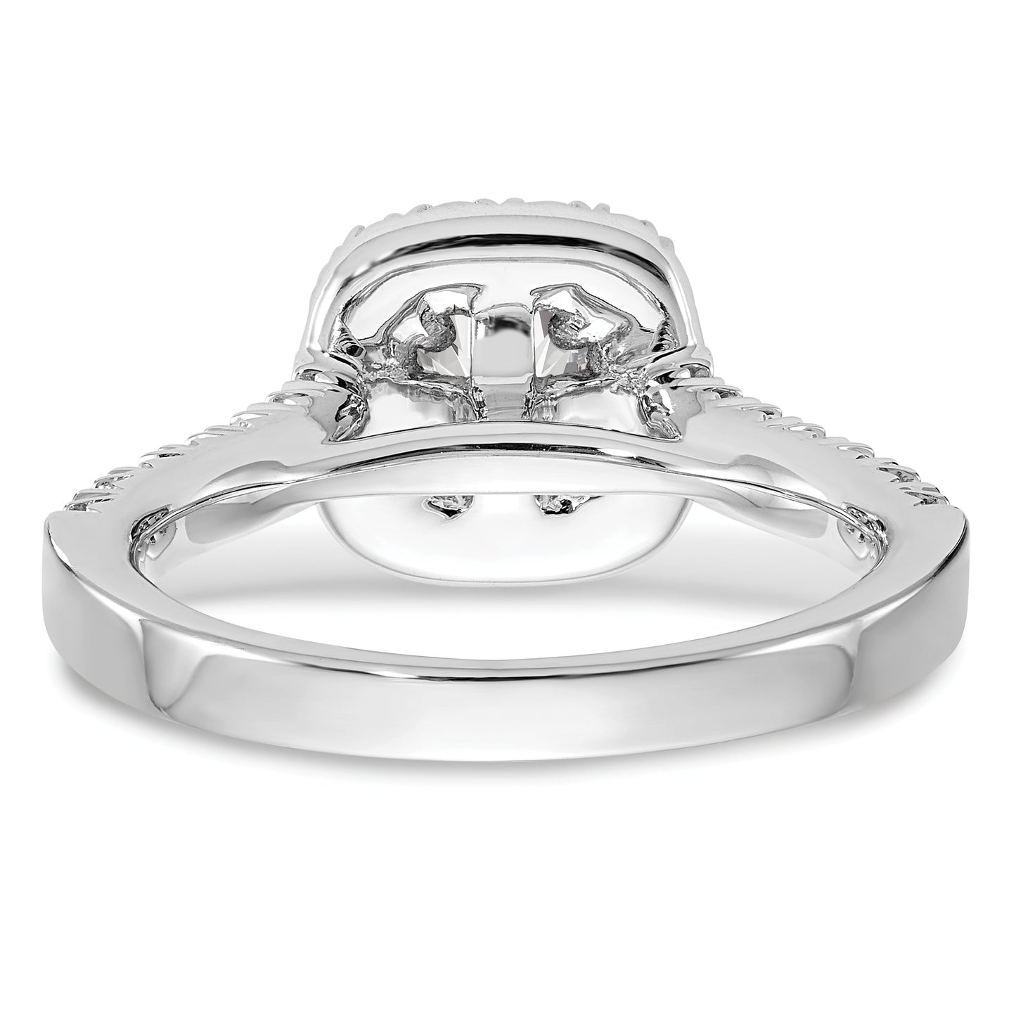14K White Gold Halo Plus (Holds 1/2 carat (4.8mm) Cushion Center) 3/4 carat Diamond Semi-Mount Engagement Ring