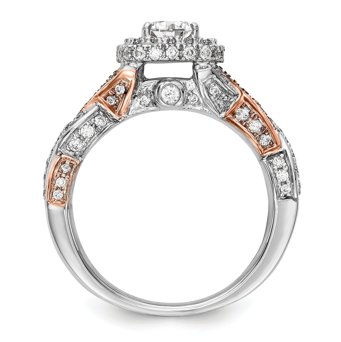 14K Rose/White Gold Diamond Cushion Semi-Mount Halo Engagement Ring