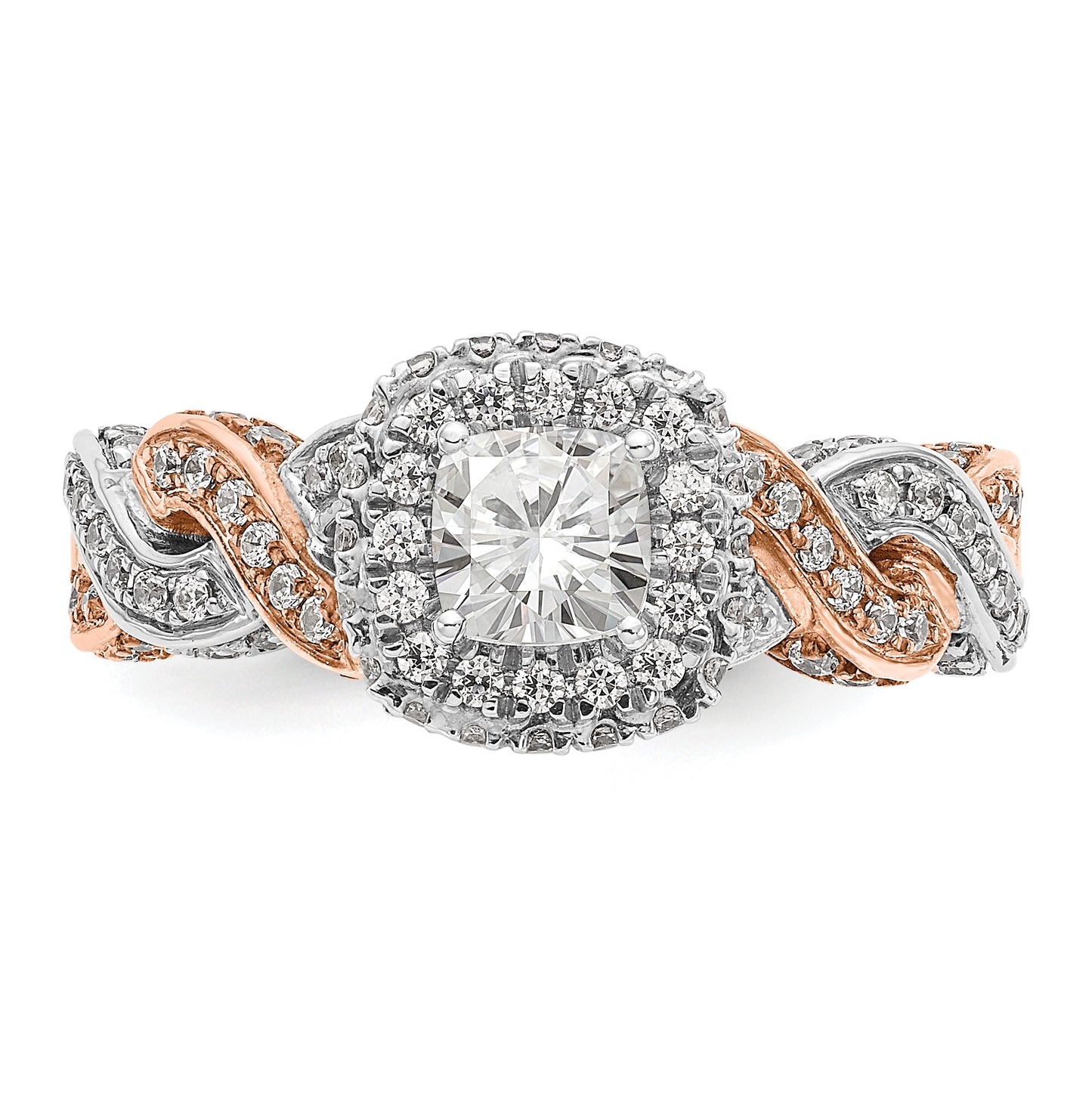 14K Rose/White Gold Diamond Cushion Semi-Mount Halo Engagement Ring