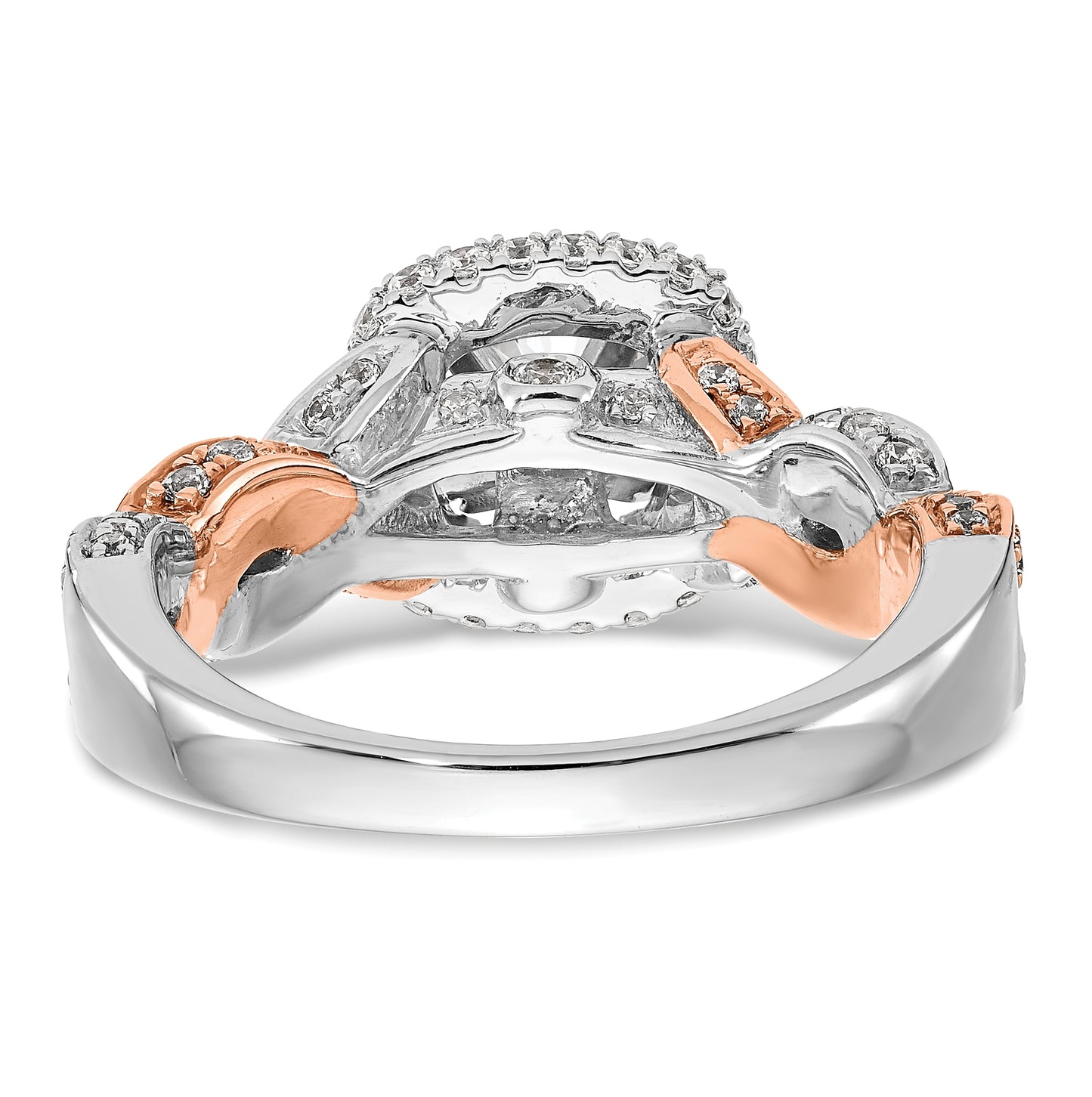 14K Rose/White Gold Diamond Cushion Semi-Mount Halo Engagement Ring